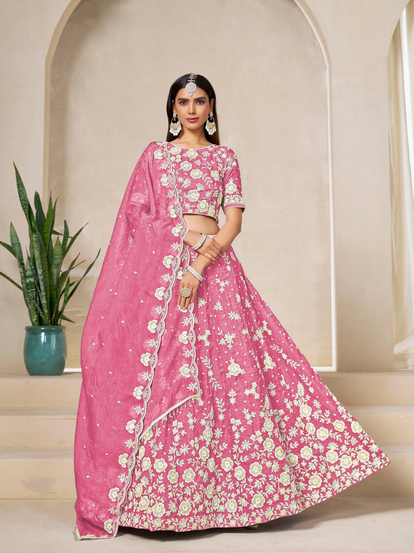 Designer Pink Gold Crush Lehenga
