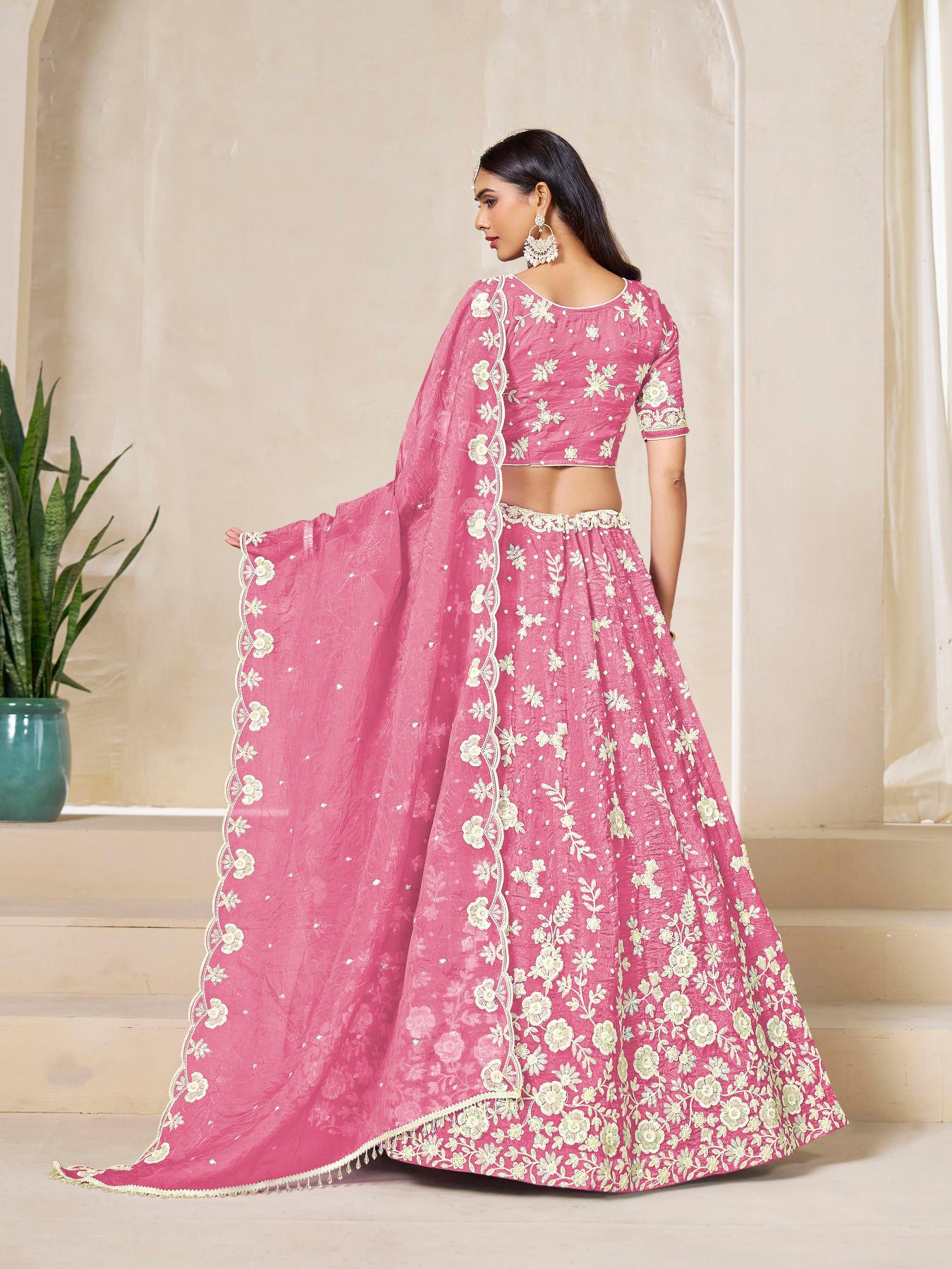 Designer Pink Gold Crush Lehenga