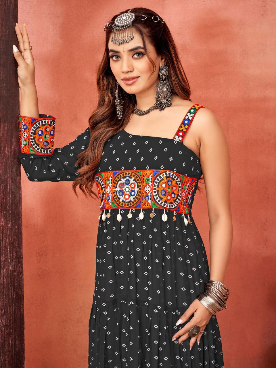 Designer Printed Black Readymade Gown — alternate view