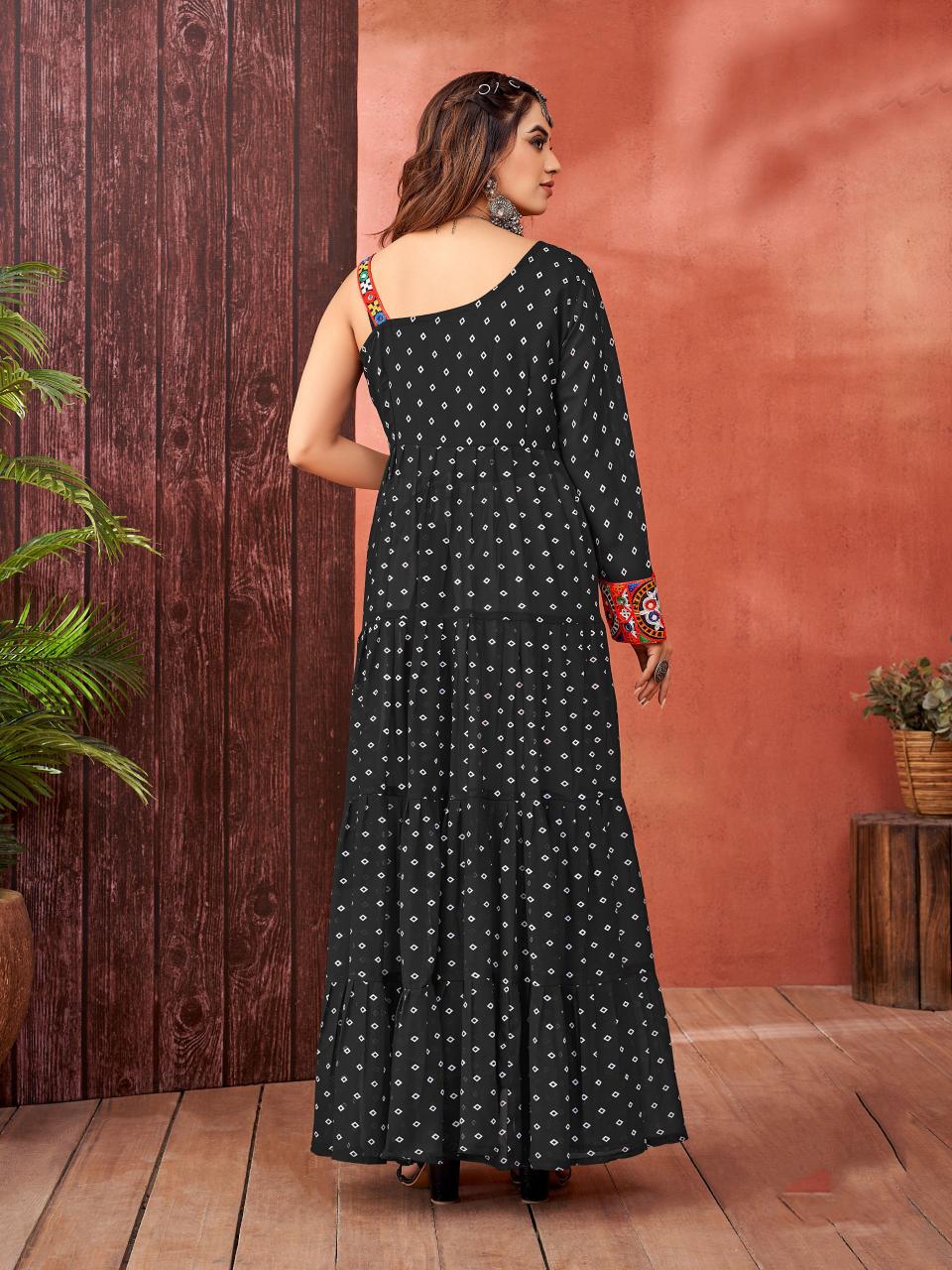 Designer Printed Black Readymade Gown