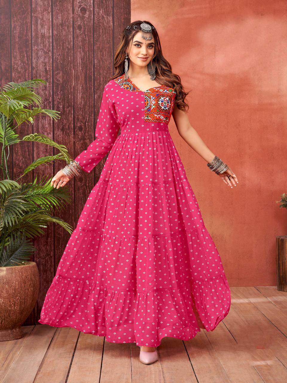 Designer Printed Pink Readymade Gown