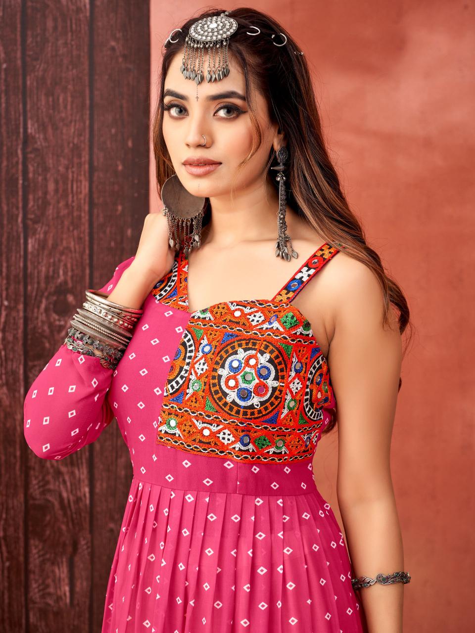 Designer Printed Pink Readymade Gown — alternate view