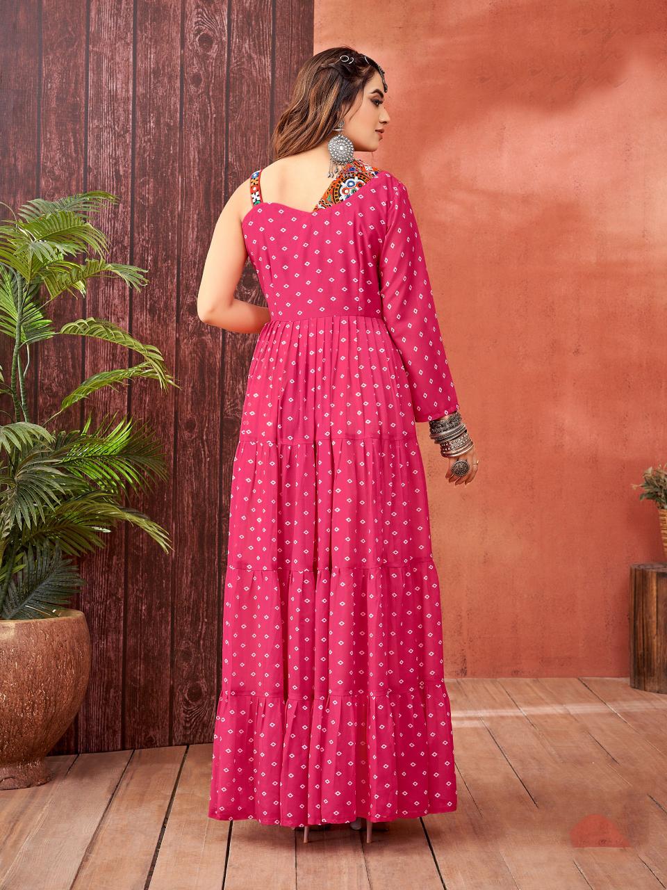 Designer Printed Pink Readymade Gown