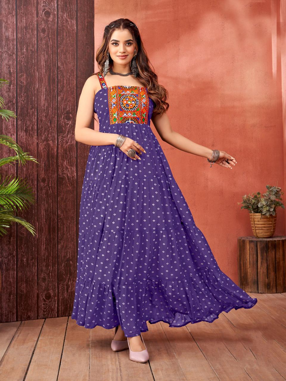 Designer Printed Purple Readymade Gown