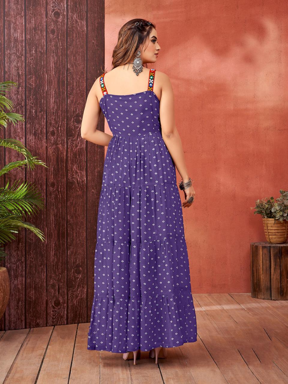 Designer Printed Purple Readymade Gown