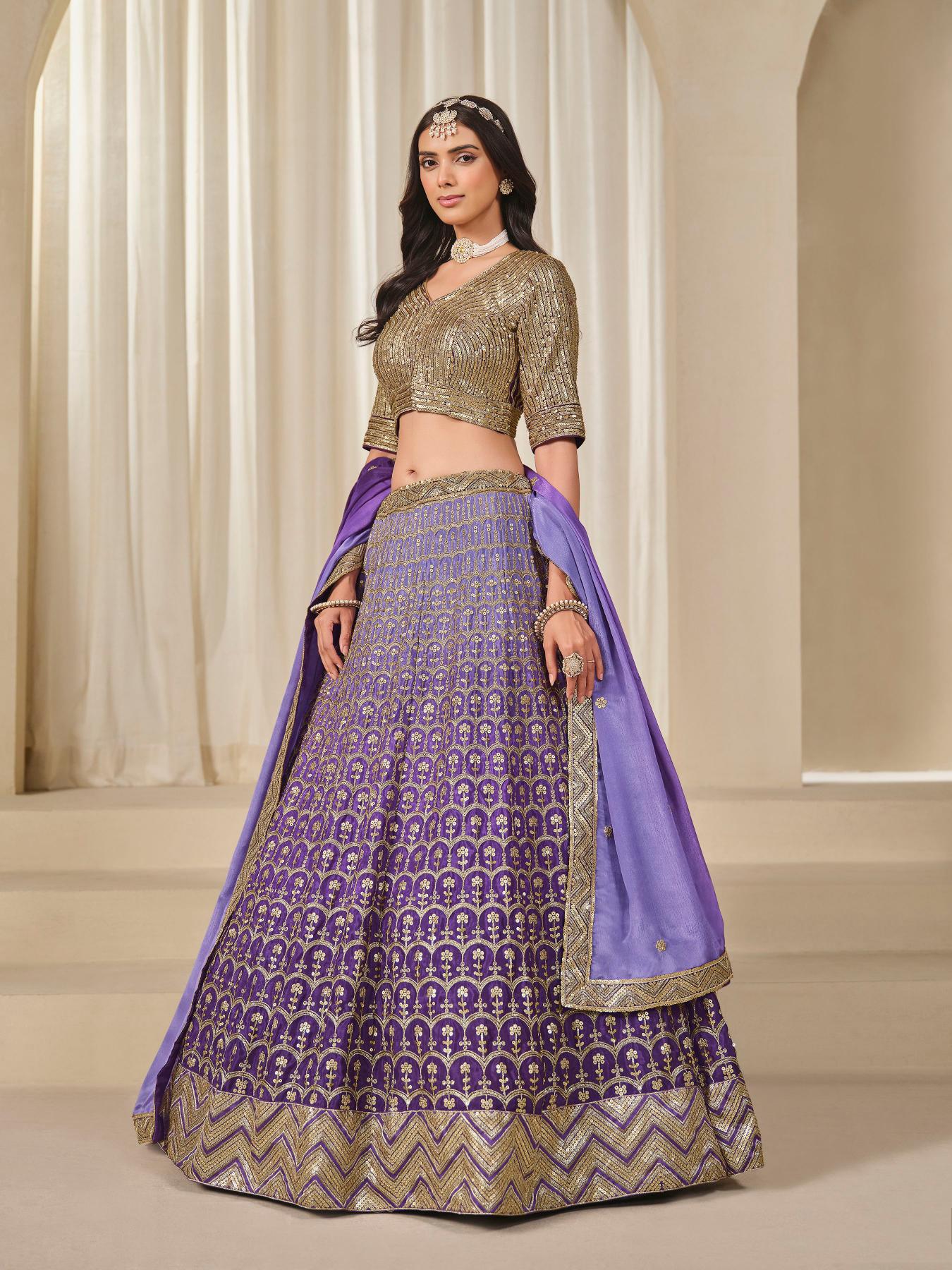Designer Purple Chinon Silk Lehenga