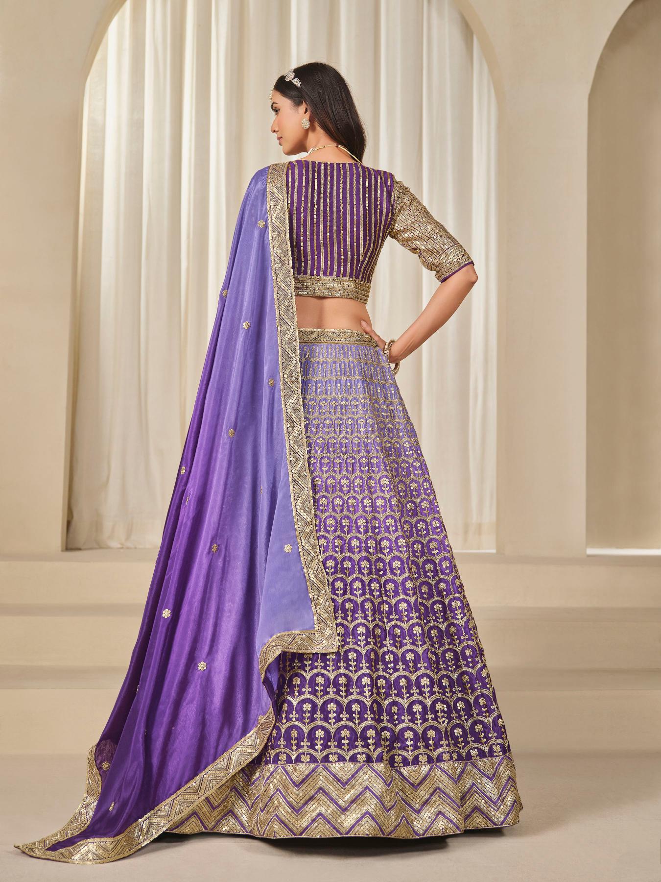 Designer Purple Chinon Silk Lehenga — alternate view