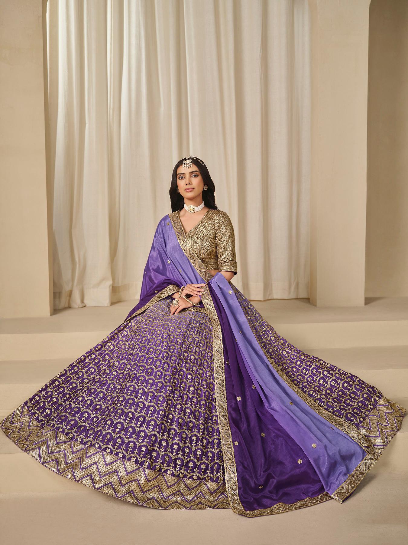 Designer Purple Chinon Silk Lehenga