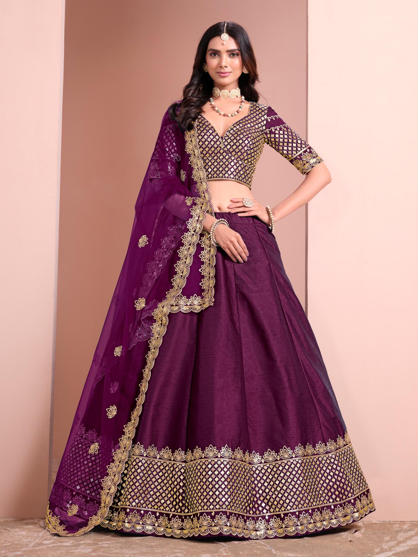 Designer Purple Embroidery Lehenga