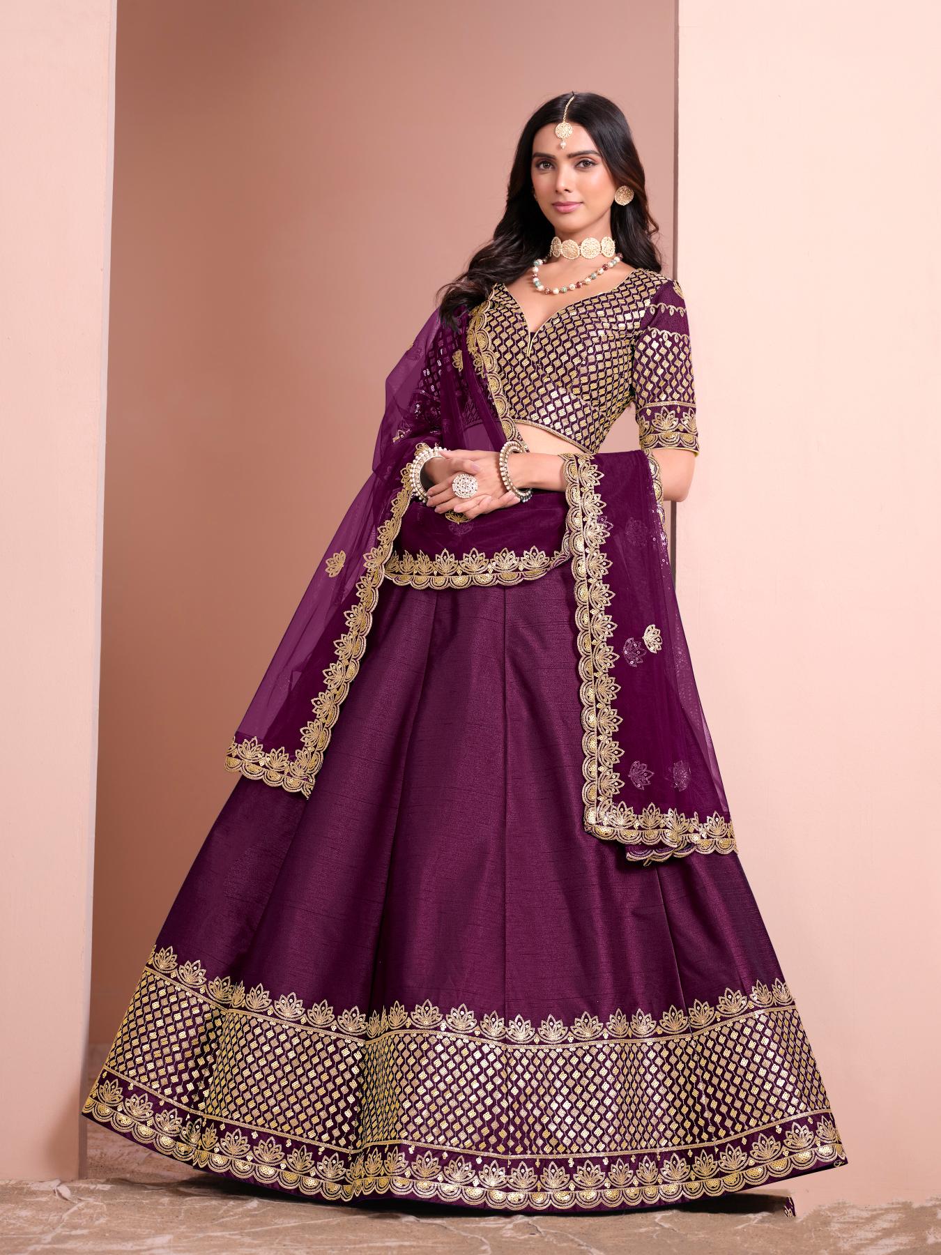 Designer Purple Embroidery Lehenga