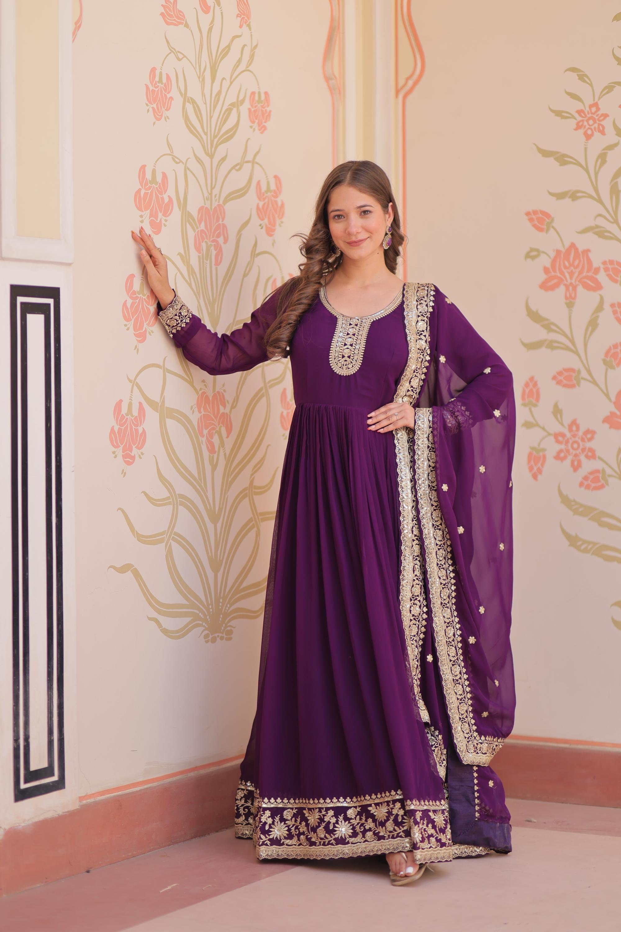 Designer Purple Festive Long Gown