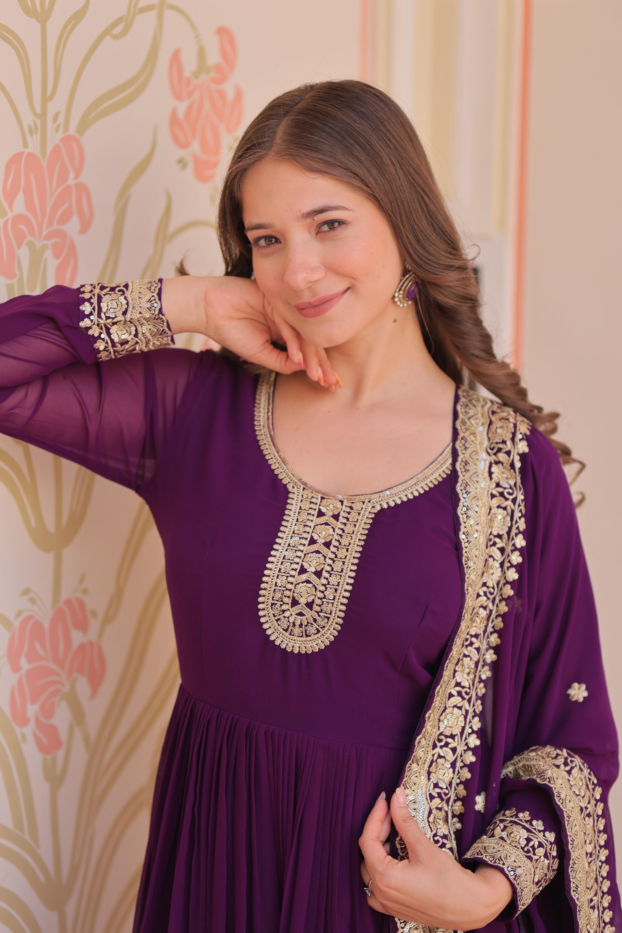Designer Purple Festive Long Gown — alternate view