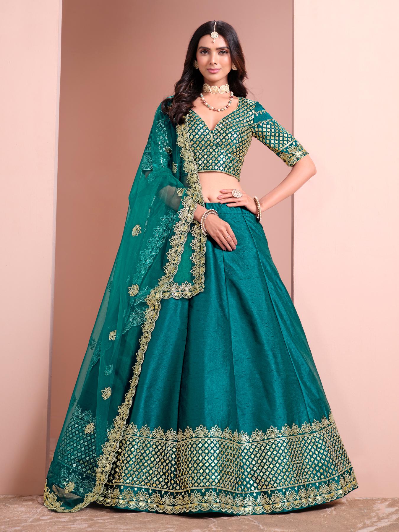 Designer Rama Blue Embroidery Lehenga