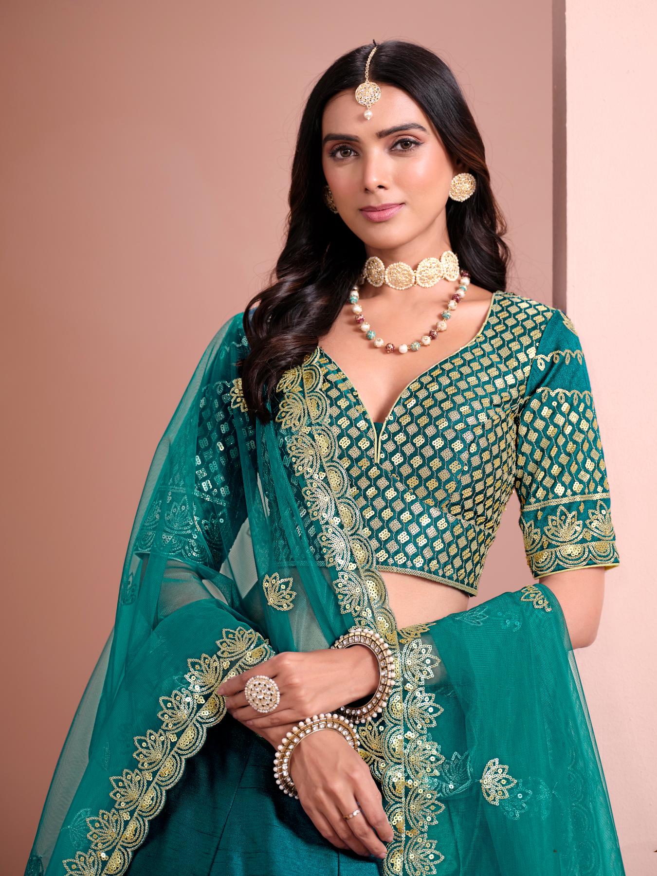 Designer Rama Blue Embroidery Lehenga — alternate view