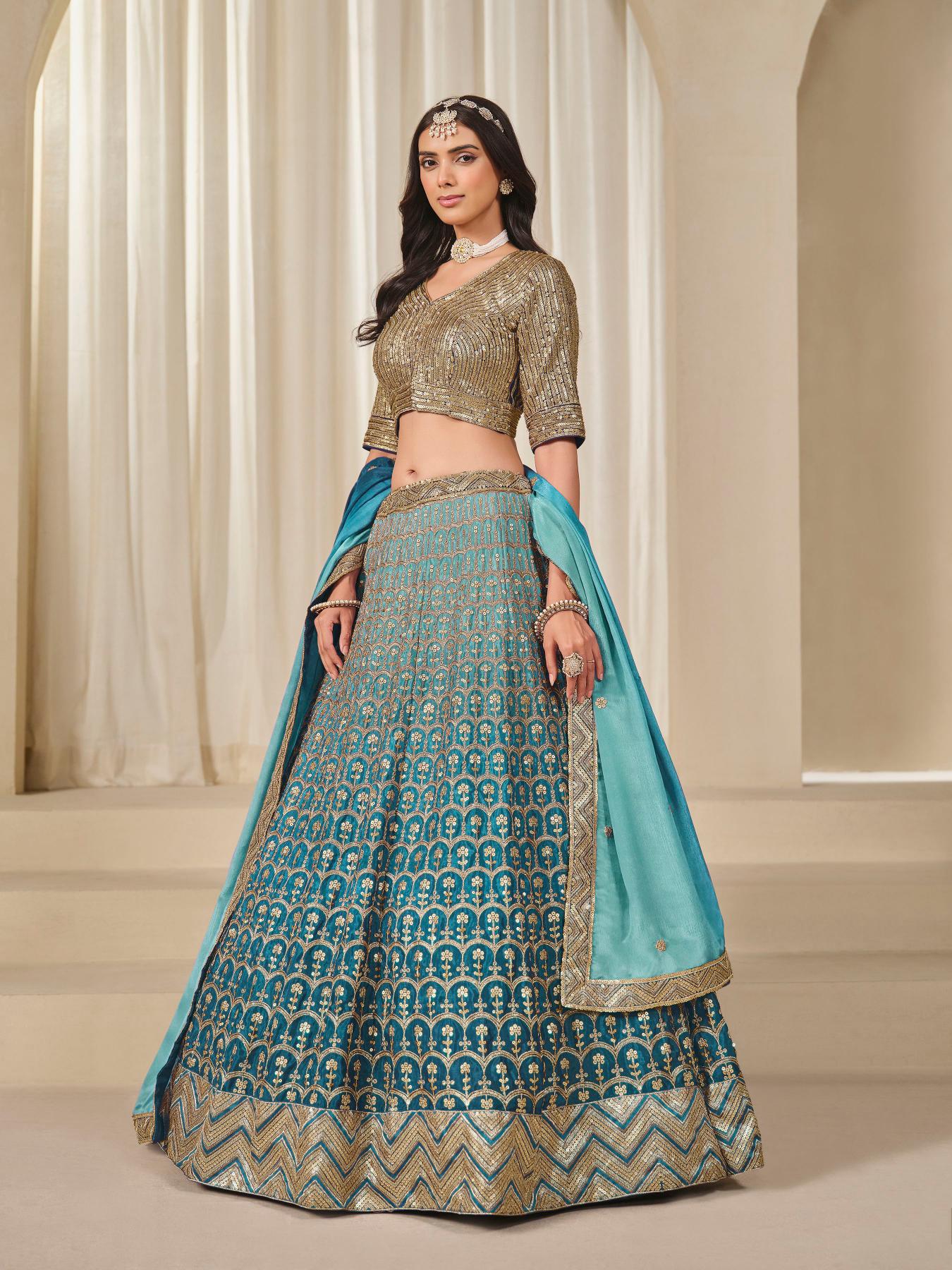 Designer Rama Chinon Silk Lehenga