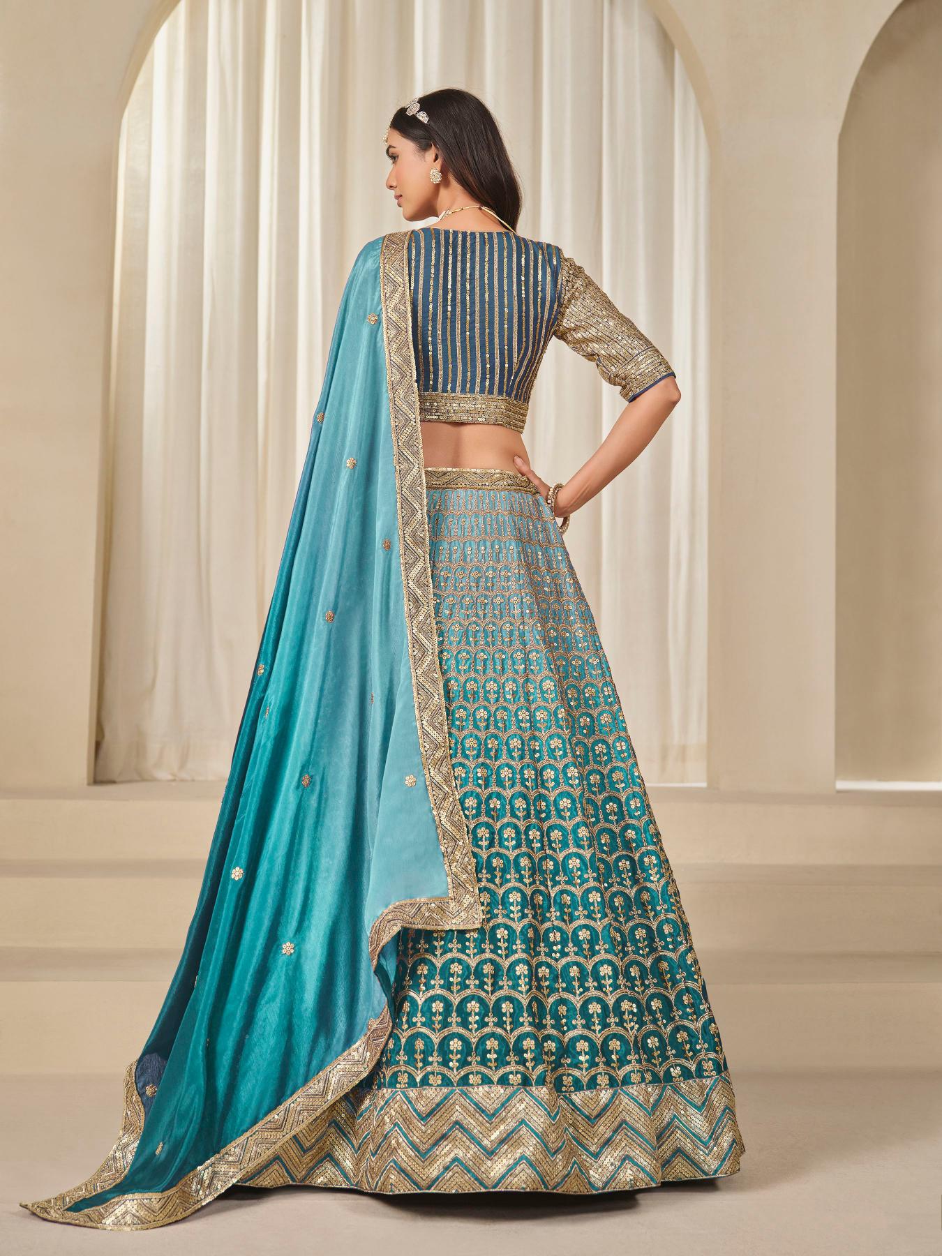 Designer Rama Chinon Silk Lehenga — alternate view