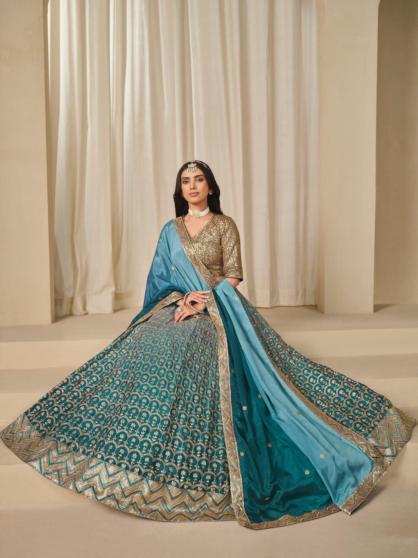 Designer Rama Chinon Silk Lehenga