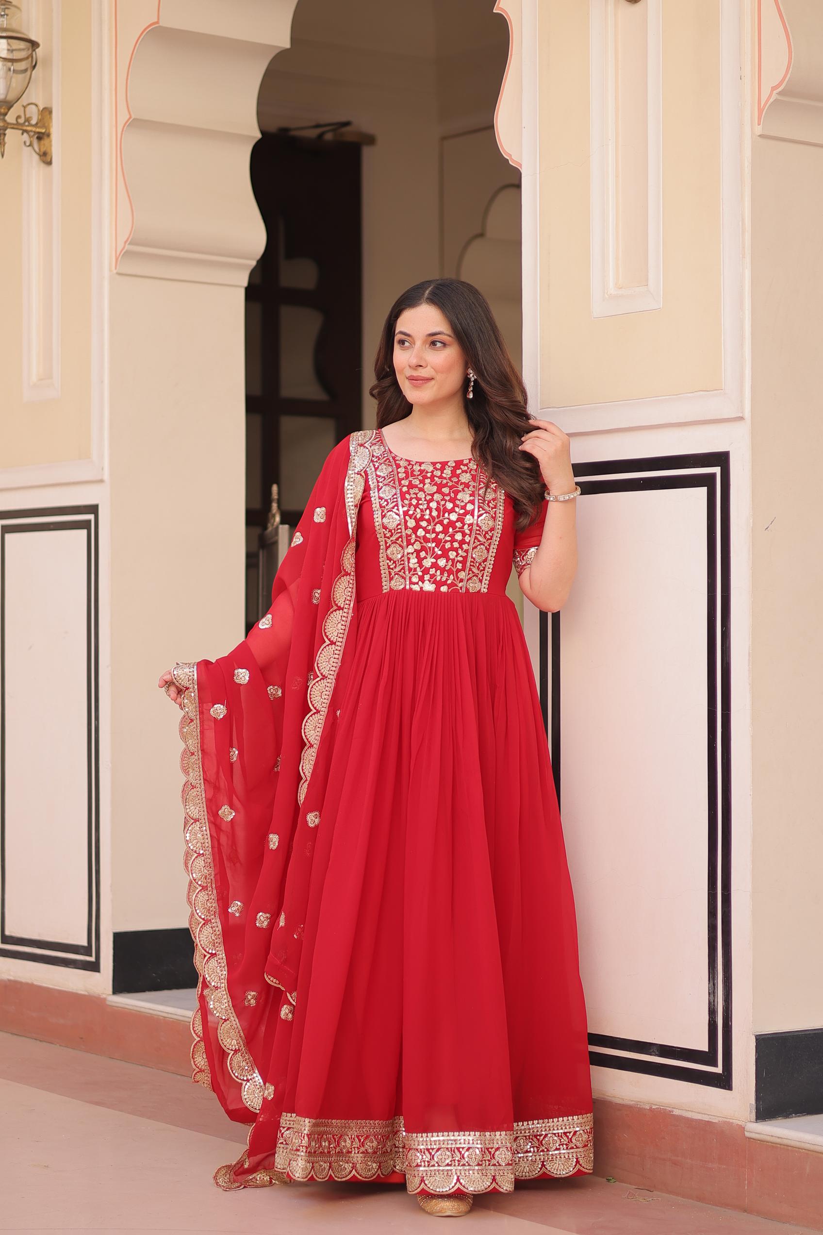 Designer Red Embroidery Gown