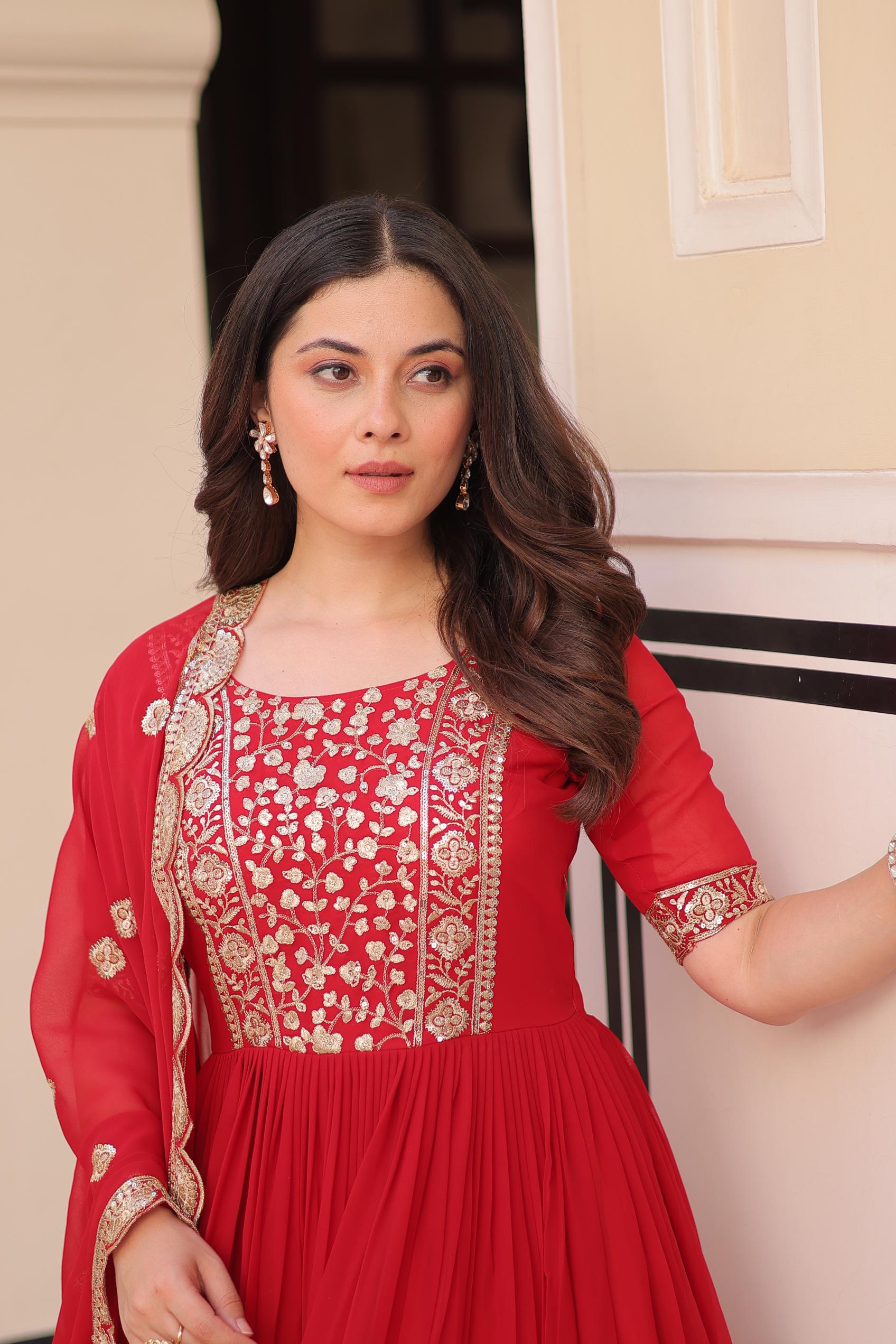 Designer Red Embroidery Gown — alternate view