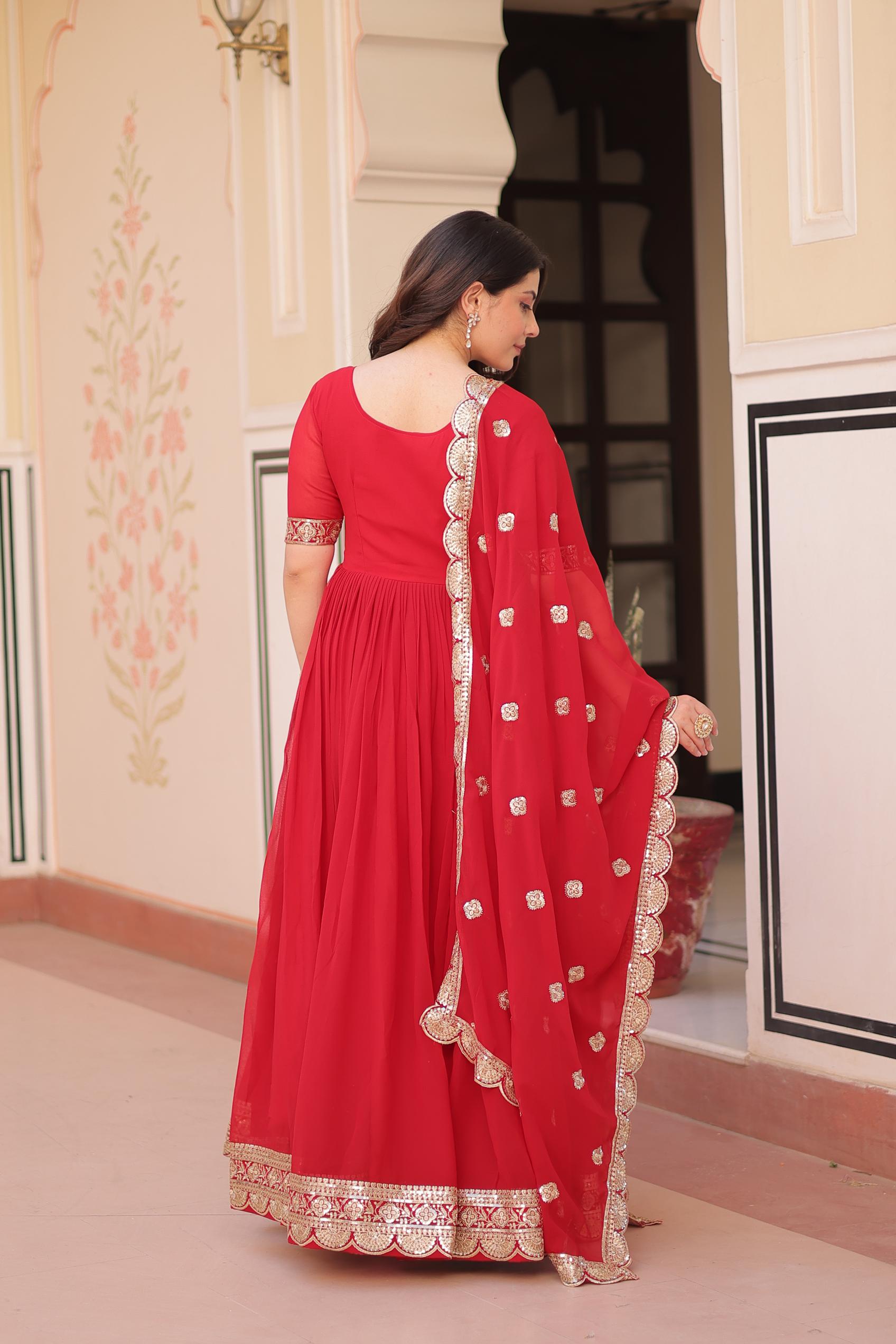 Designer Red Embroidery Gown