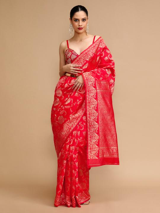 Designer Red Lichi Silk Saree
