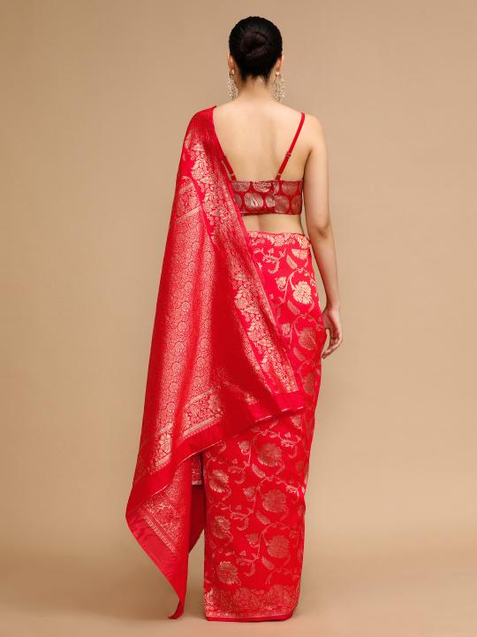 Designer Red Lichi Silk Saree — alternate view