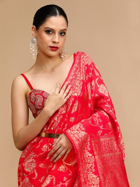 Designer Red Lichi Silk Saree