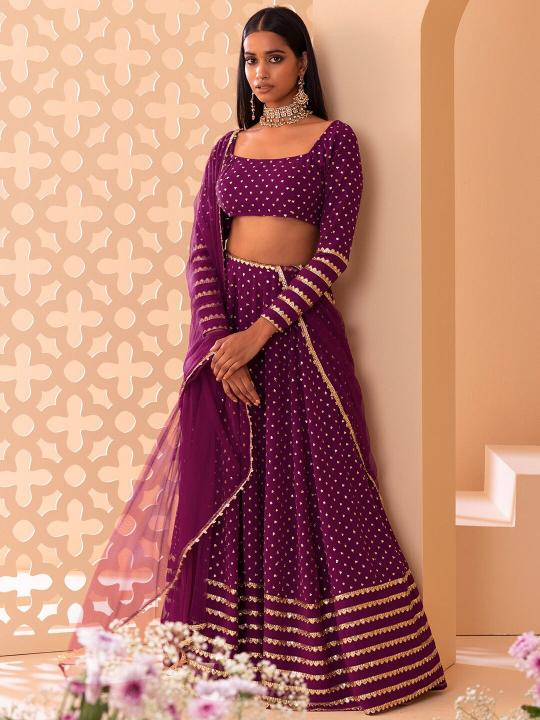 Designer Wine Georgette Party Wear Lehenga