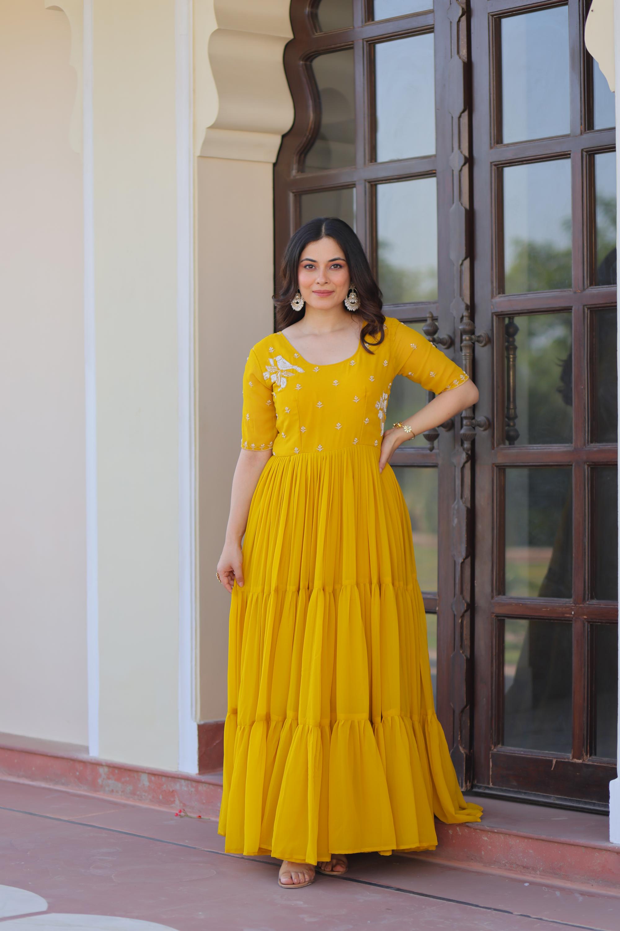 Designer Yellow Embroidery Gown