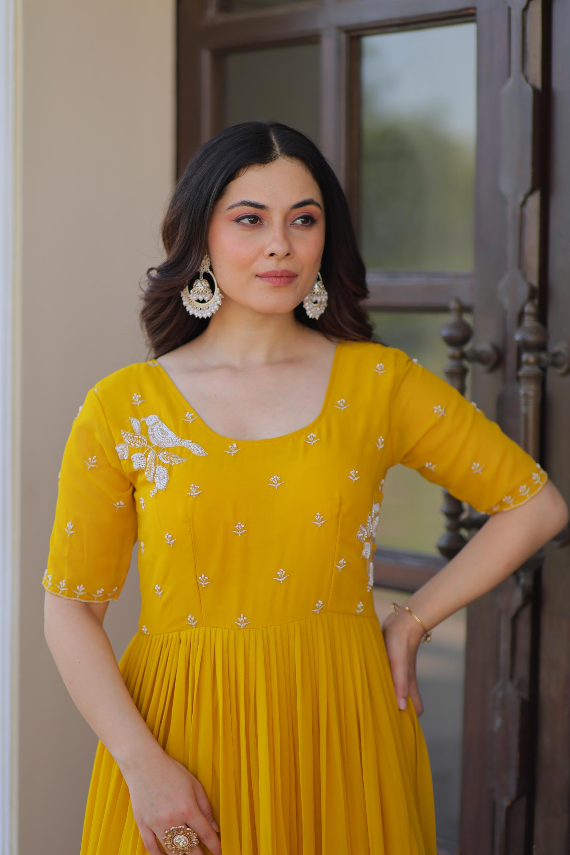 Designer Yellow Embroidery Gown — alternate view