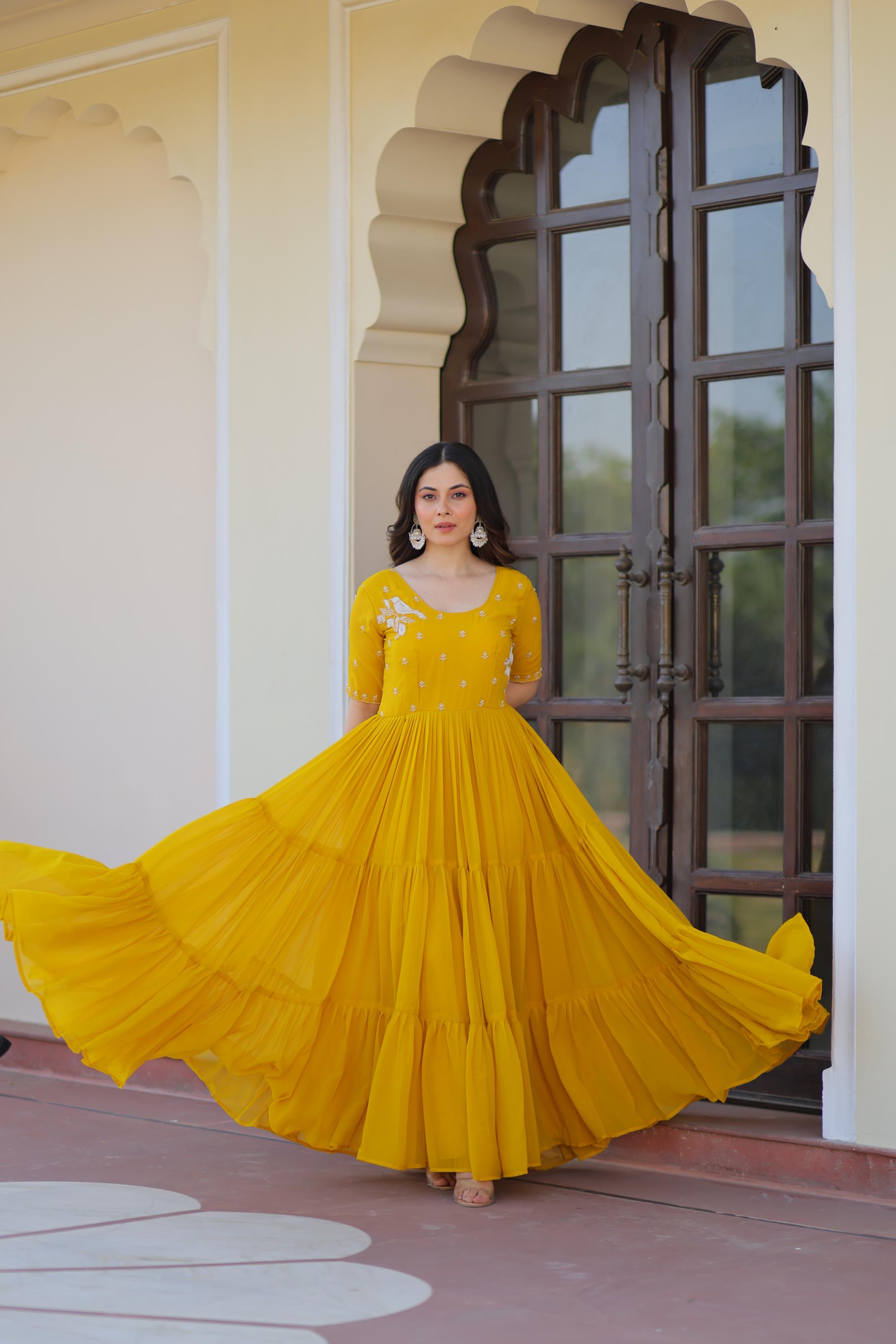 Designer Yellow Embroidery Gown