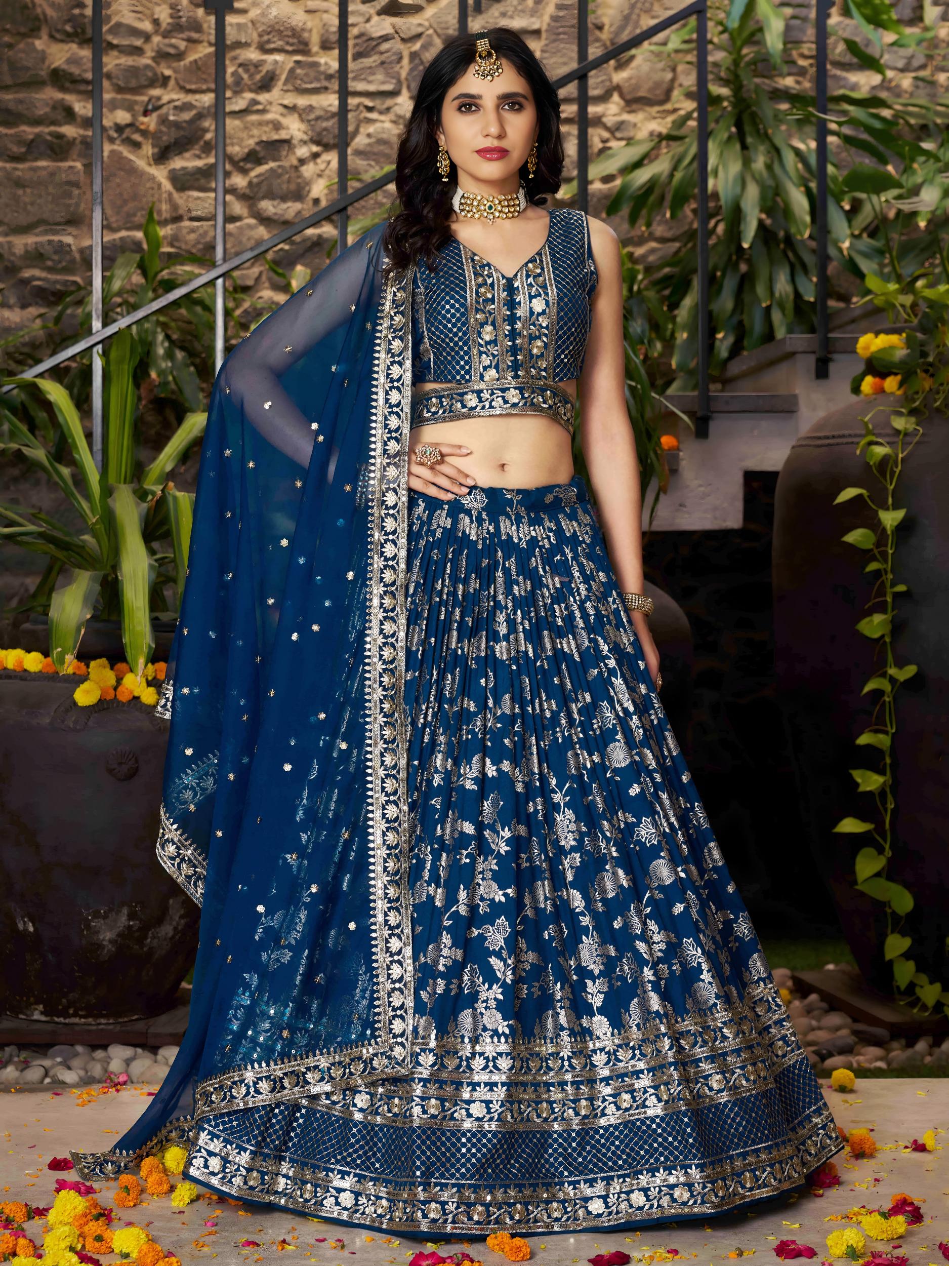 Dove Blue Dola Silk Jacquard Lehenga Choli
