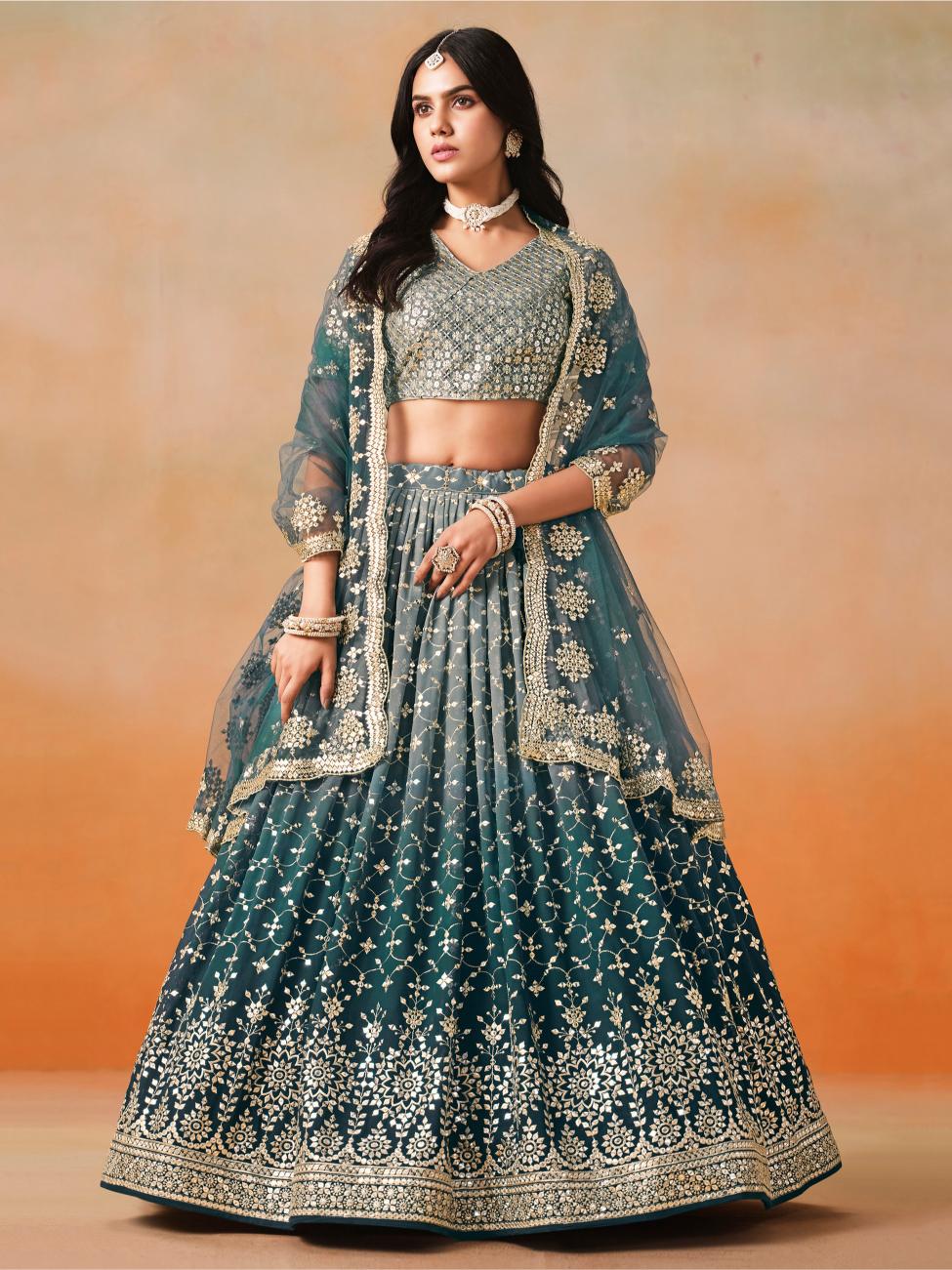 Dove Blue Georgette Lehenga Choli With Dupatta