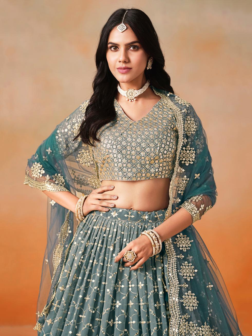 Dove Blue Georgette Lehenga Choli With Dupatta — alternate view