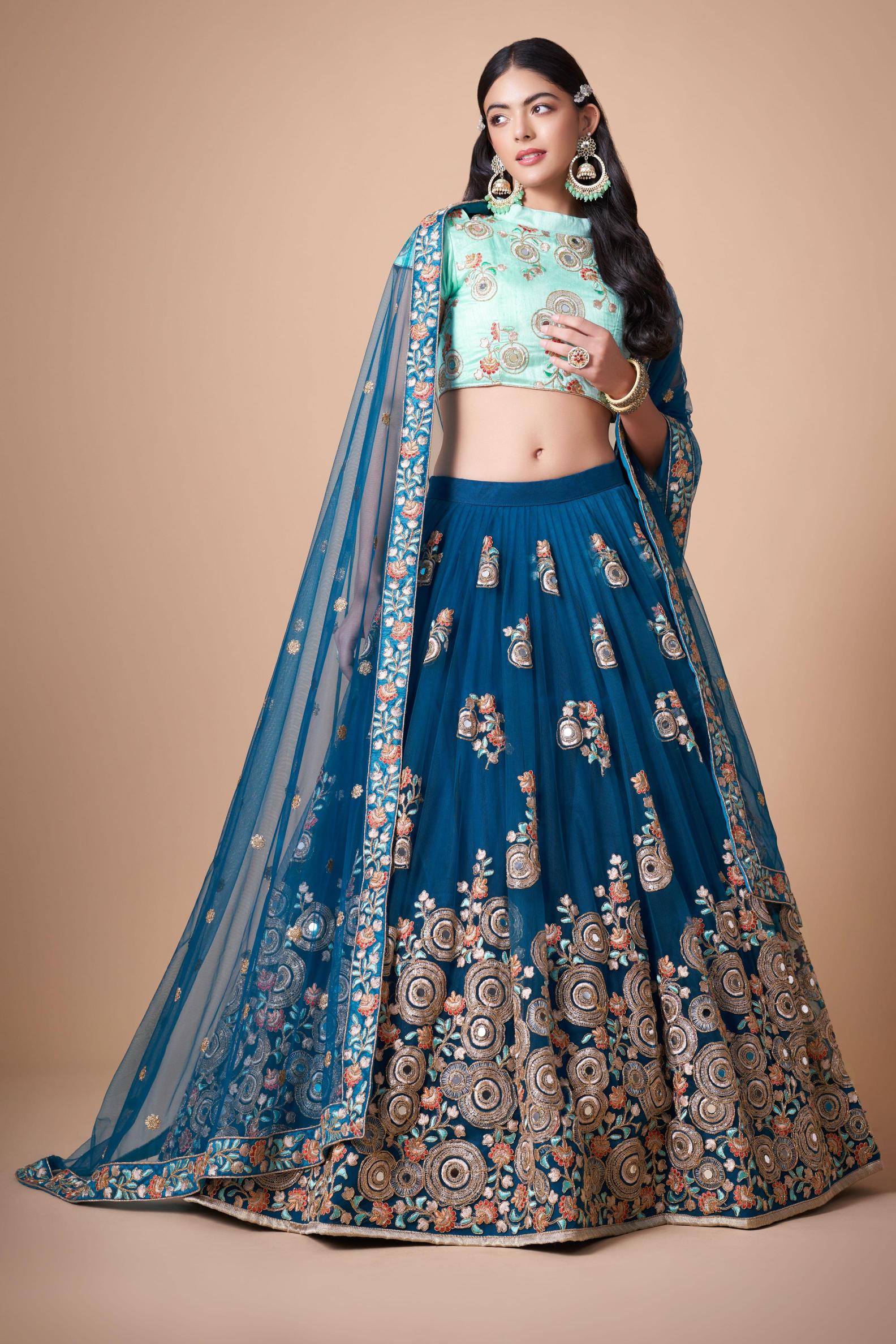 Dove Blue Soft Net Lehenga Choli