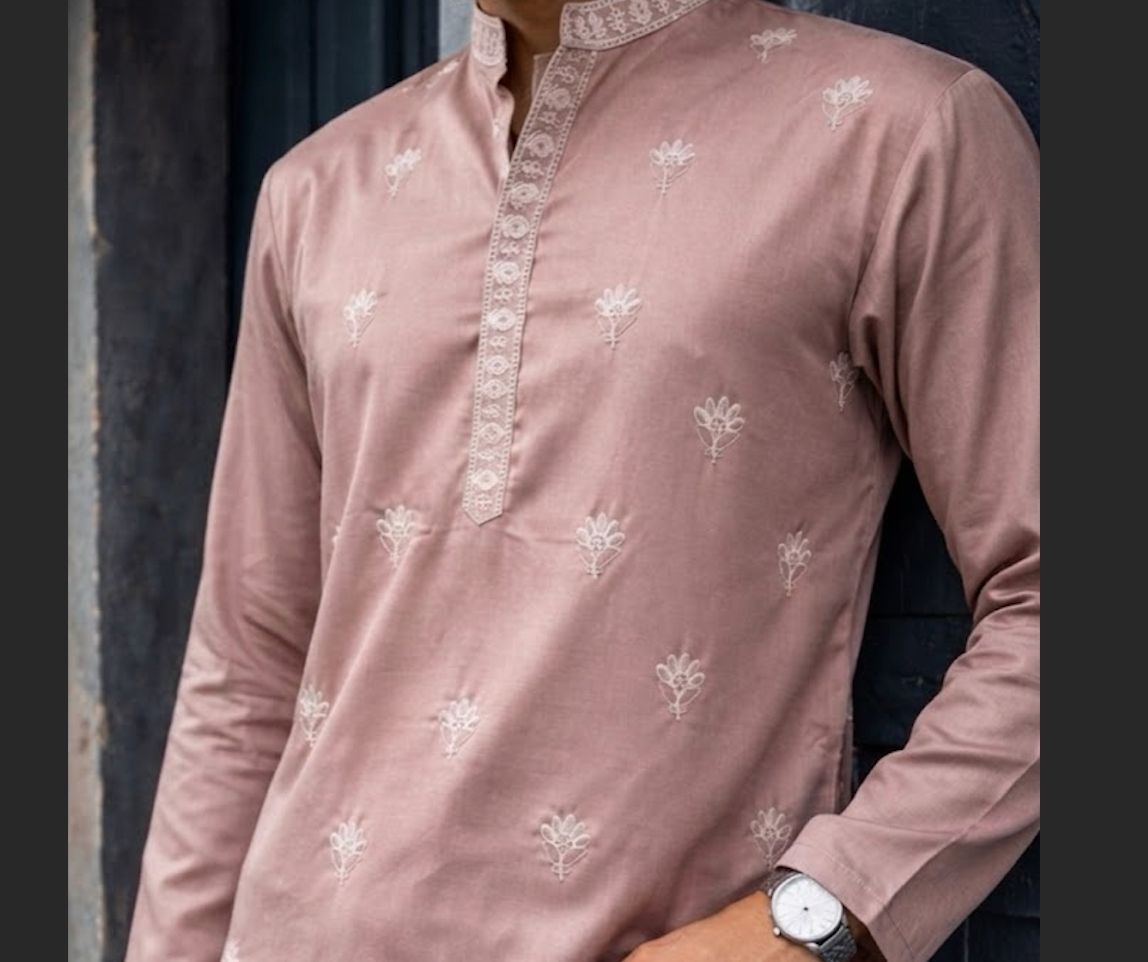 Dusty Pink Silk Designer Embroidery Kurta Pyjama