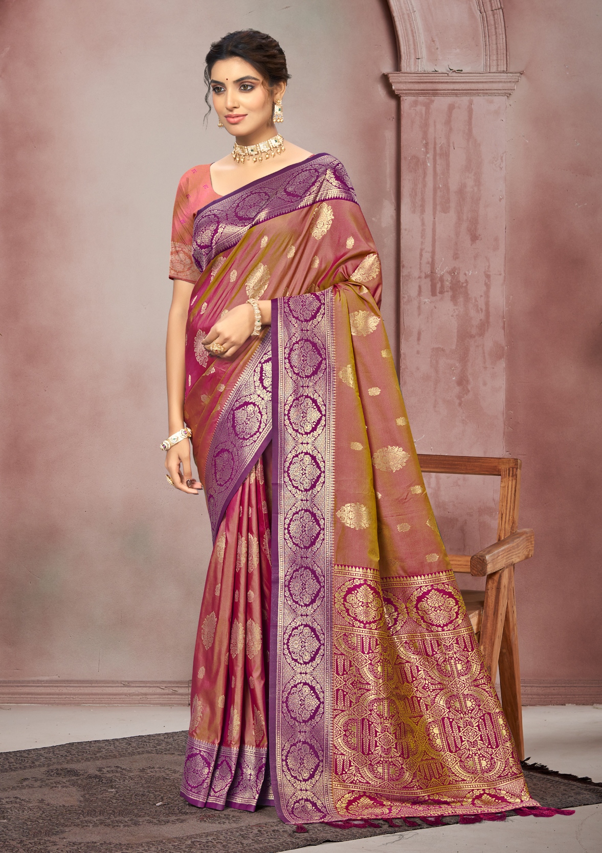 Dusty Rose Brown Woven Designer Soft Silk Saree