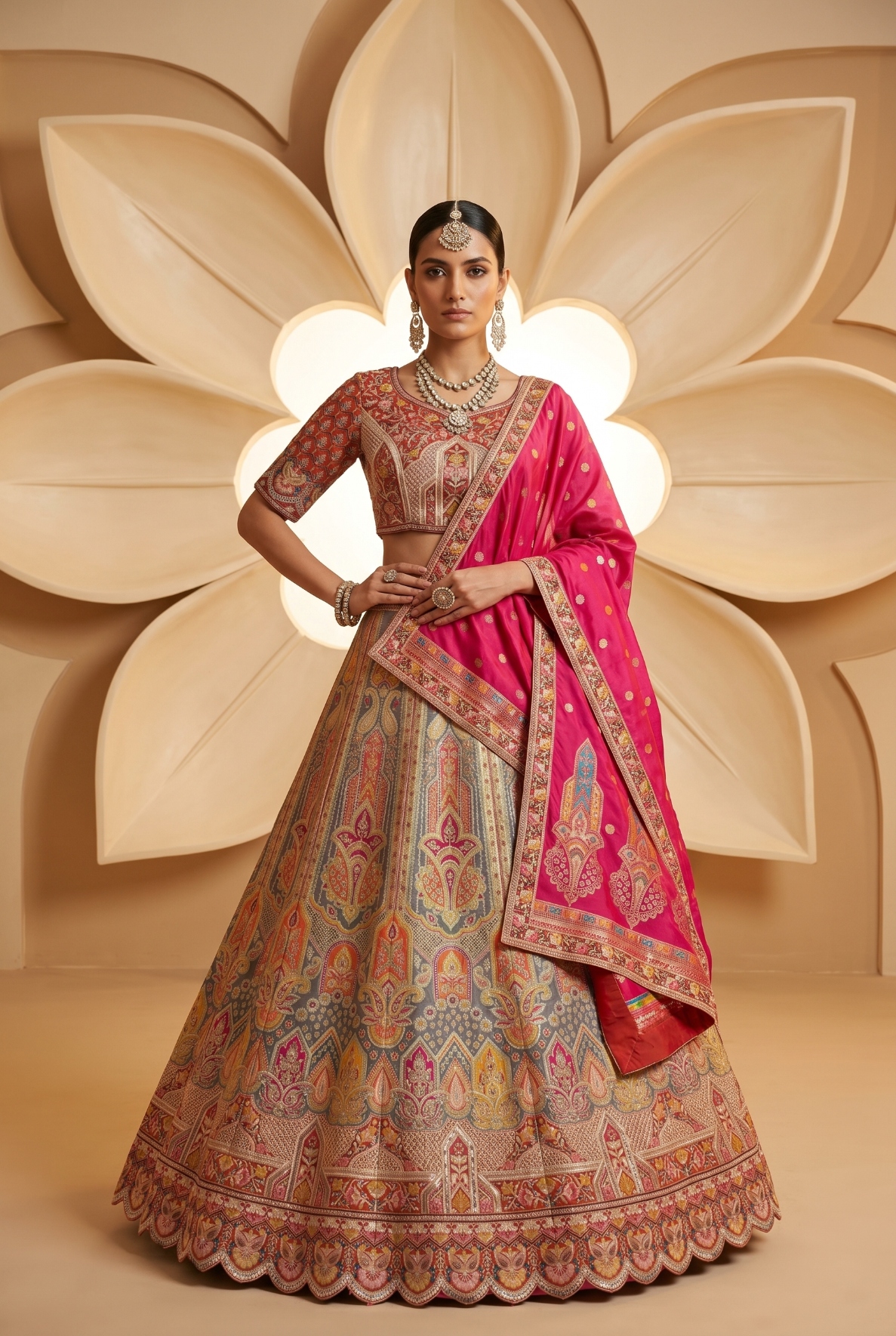 Dusty Rose Cutwork Banarasi Silk Lehenga Choli