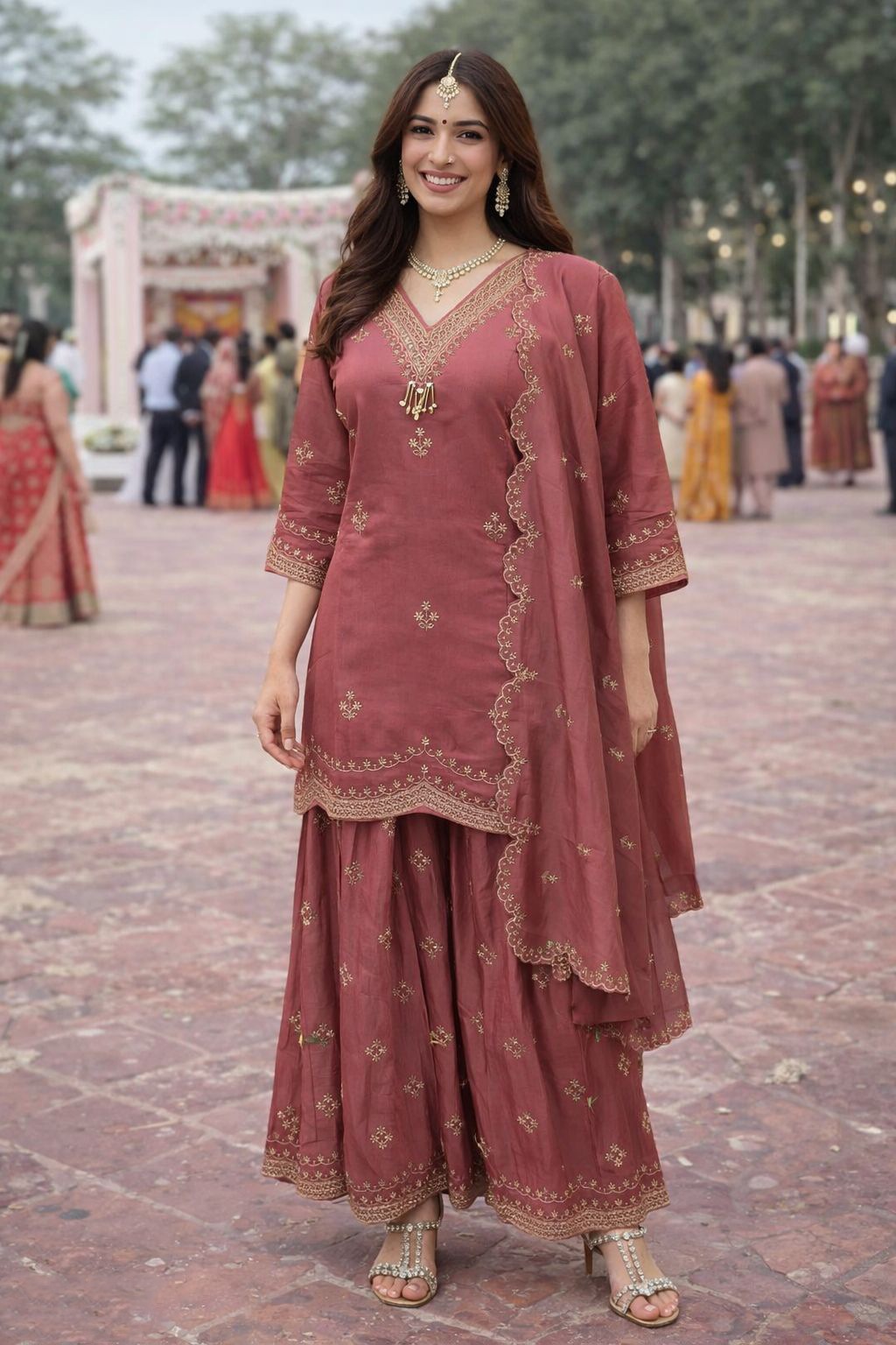 Dusty Rose Embroidered Sharara Suit
