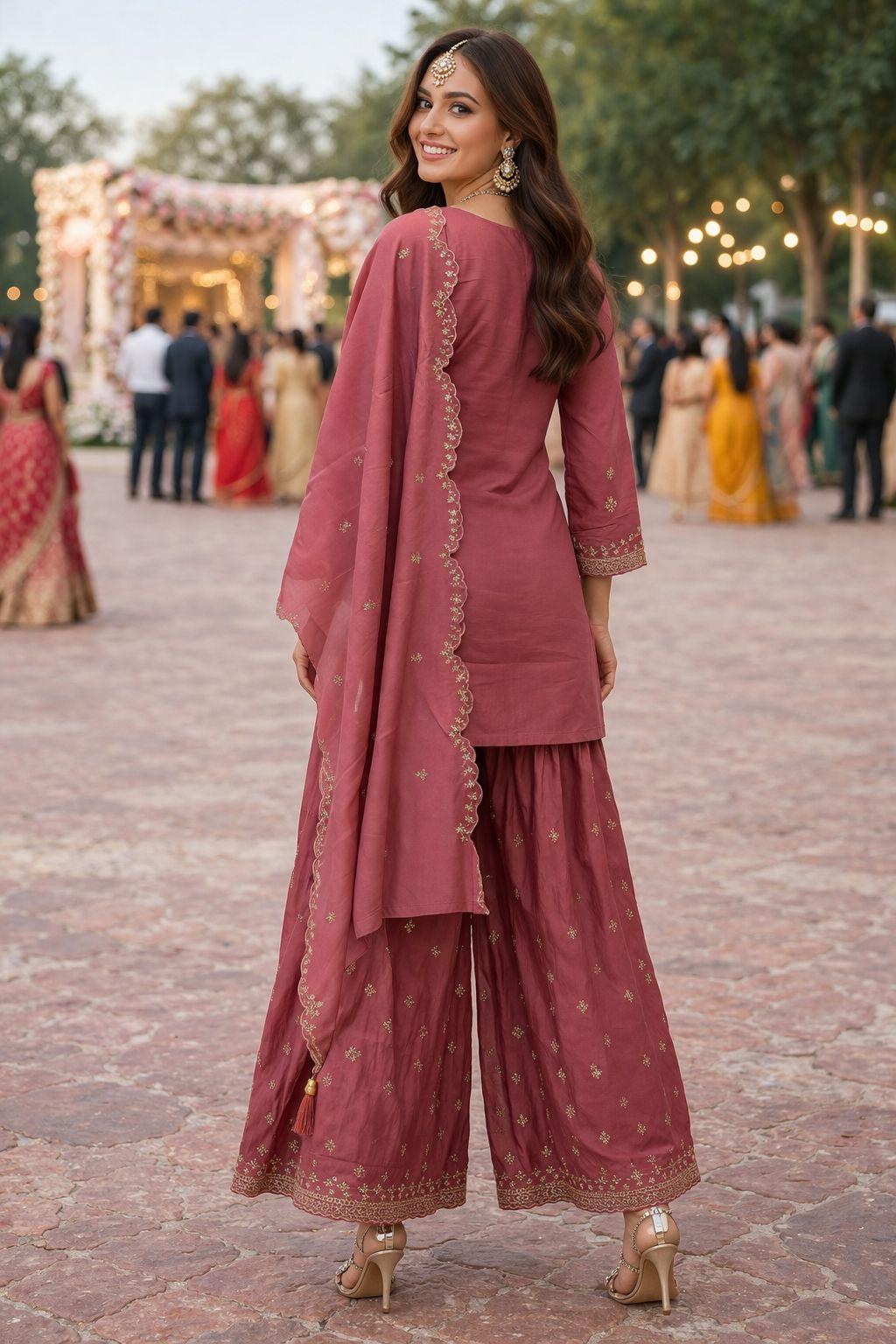 Dusty Rose Embroidered Sharara Suit — alternate view