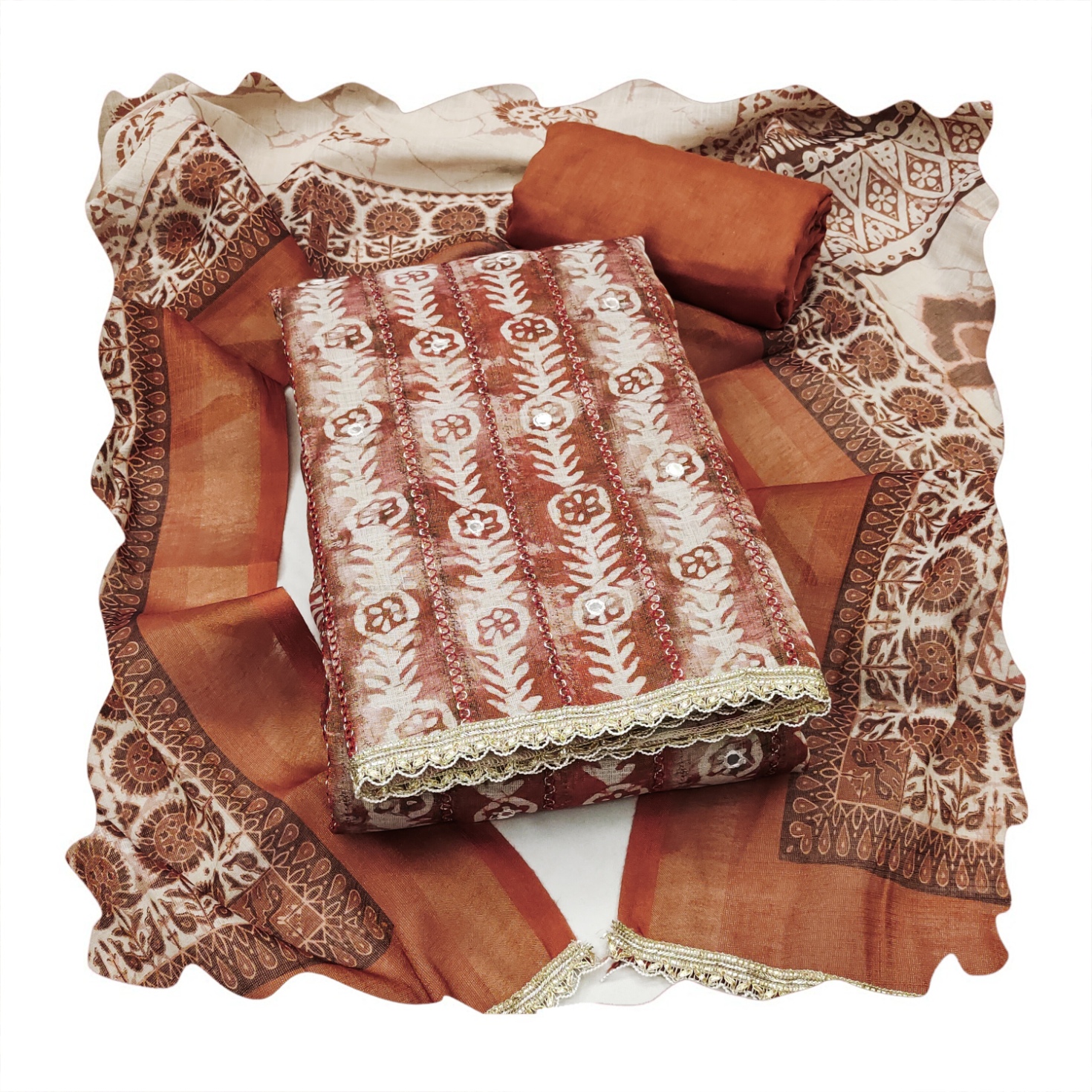 Earth Weave Linen Cotton Designer Printed Salwar Suit — alternate view