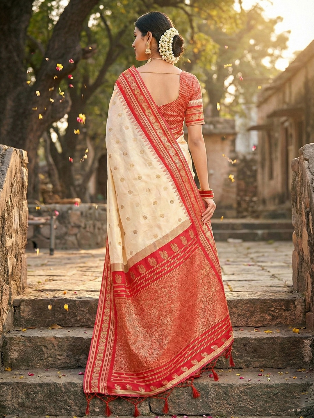 Elegant Cream Heritage Weave Soft Silk Saree — alternate view