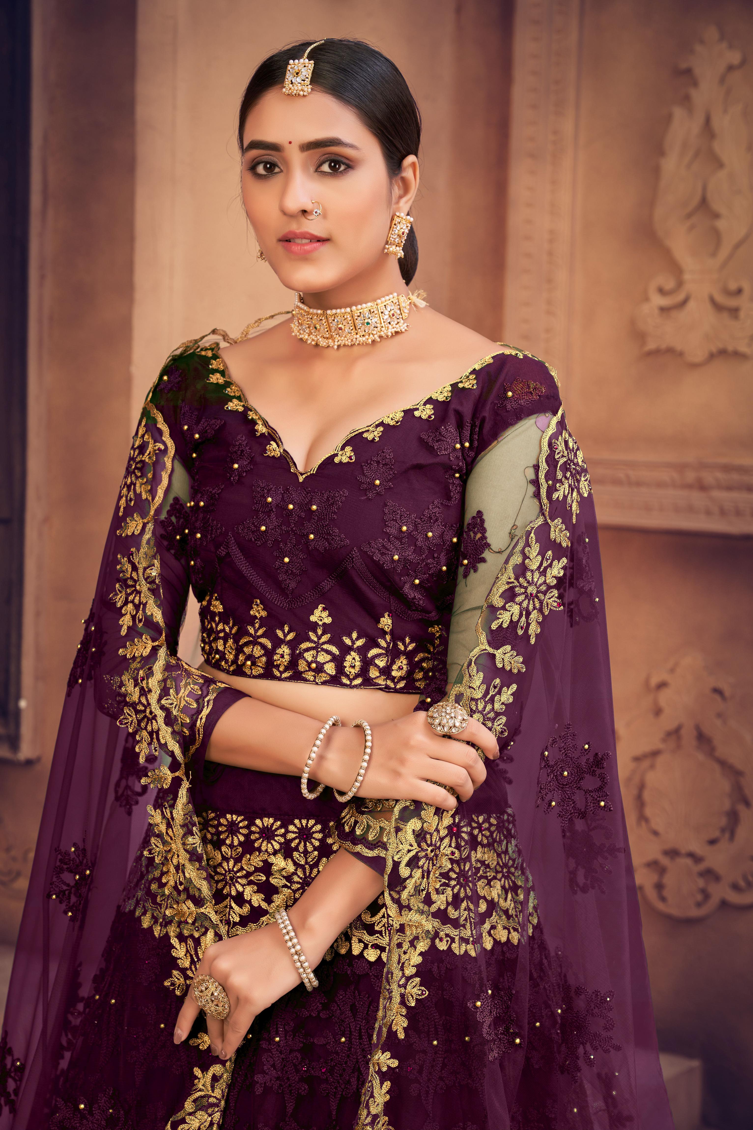 Embroidery Designer Purple Lehenga