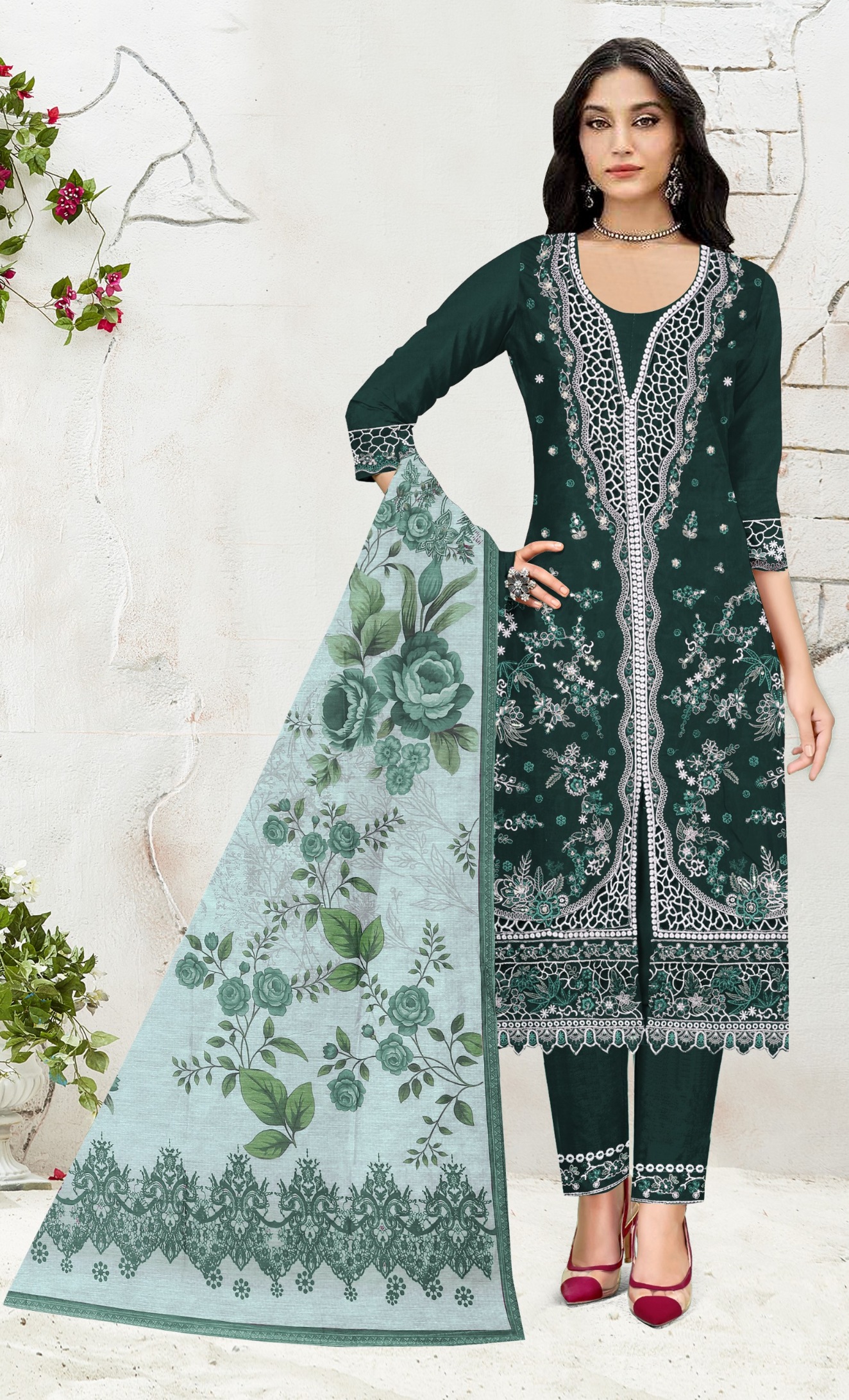 Emerald Aura Embroidered Kameez Ensemble