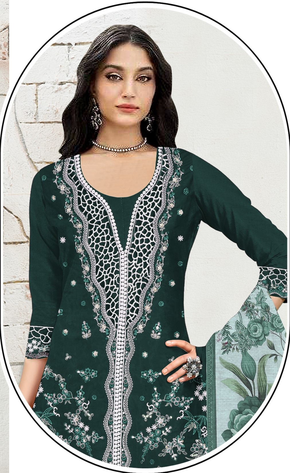 Emerald Aura Embroidered Kameez Ensemble — alternate view