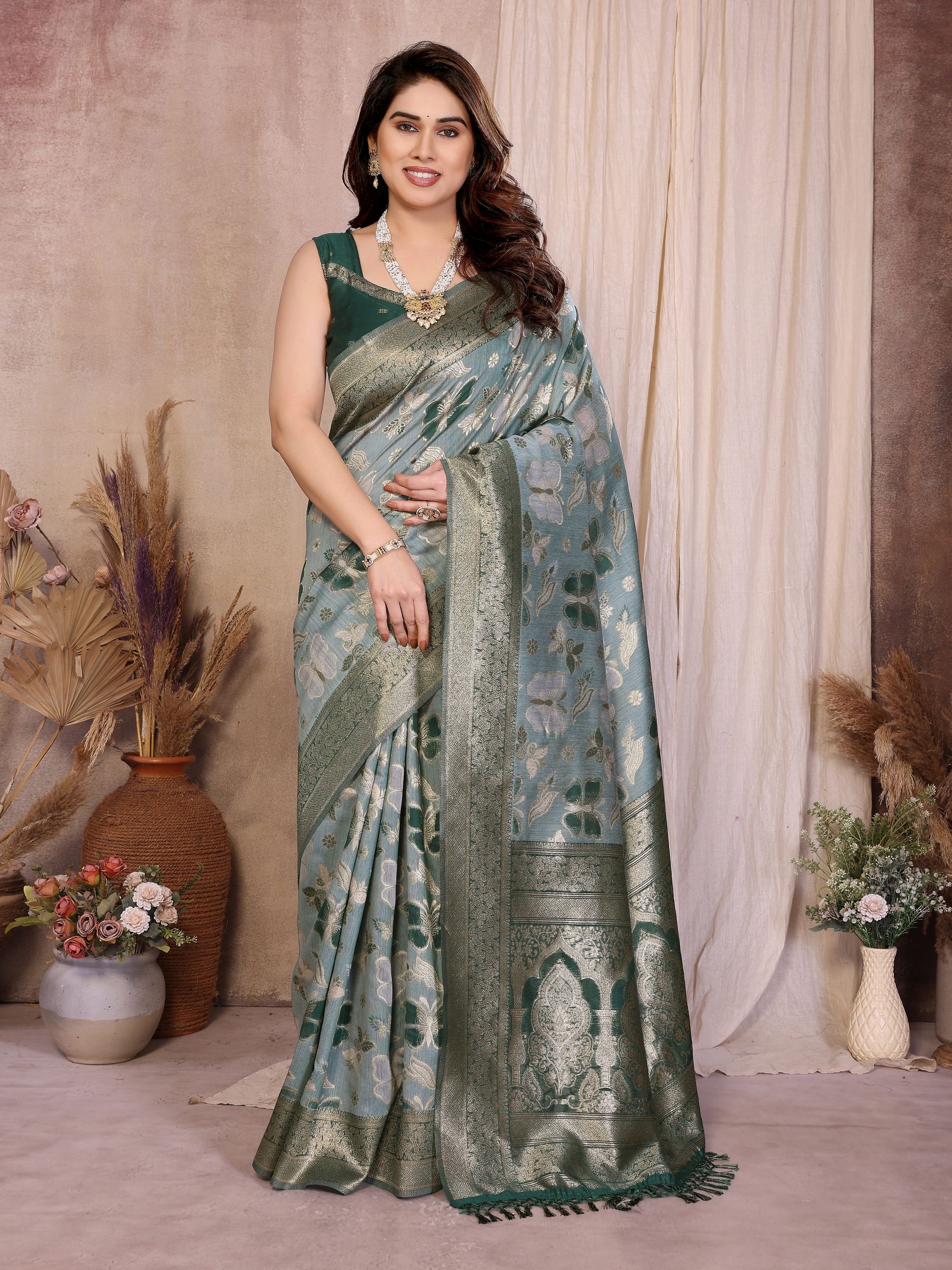 Emerald Grace Jacquard Zari Cotton Saree