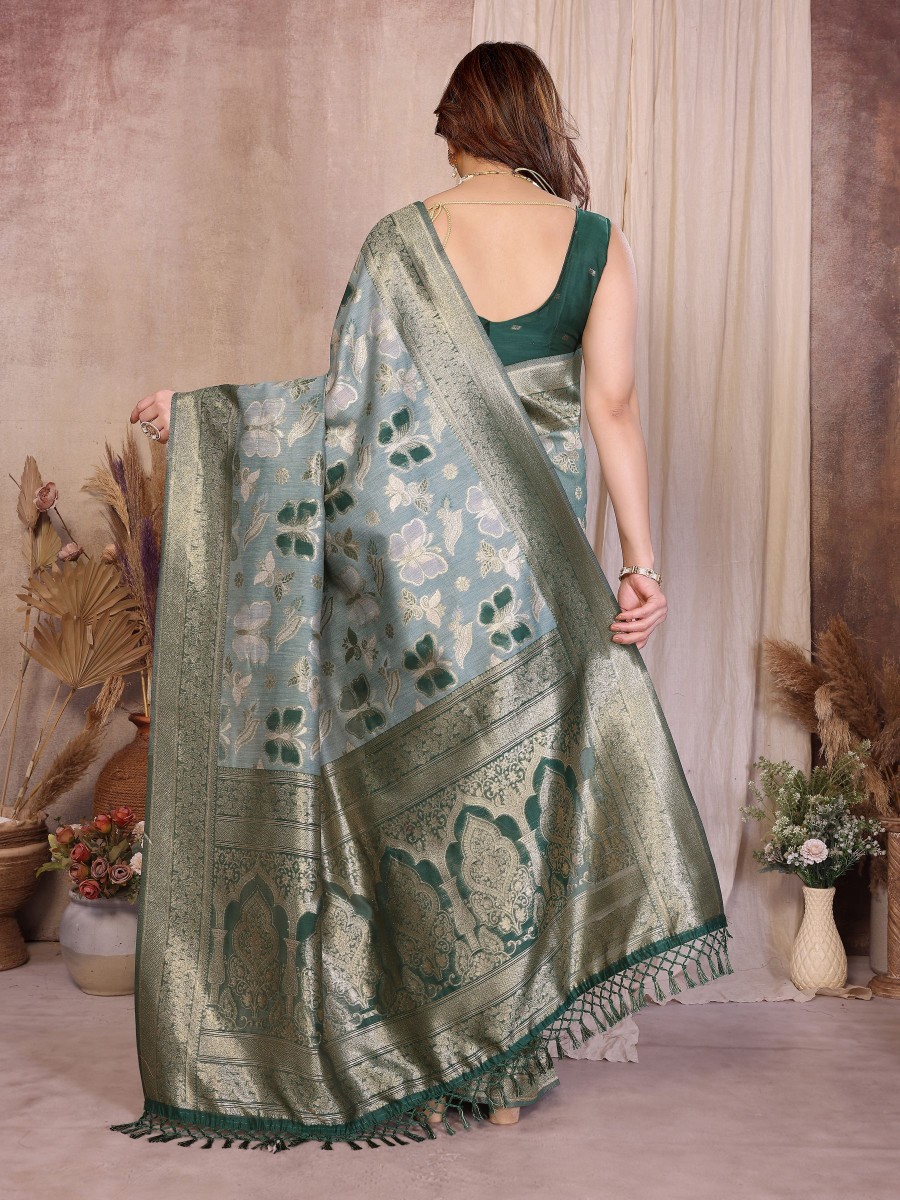 Emerald Grace Jacquard Zari Cotton Saree — alternate view