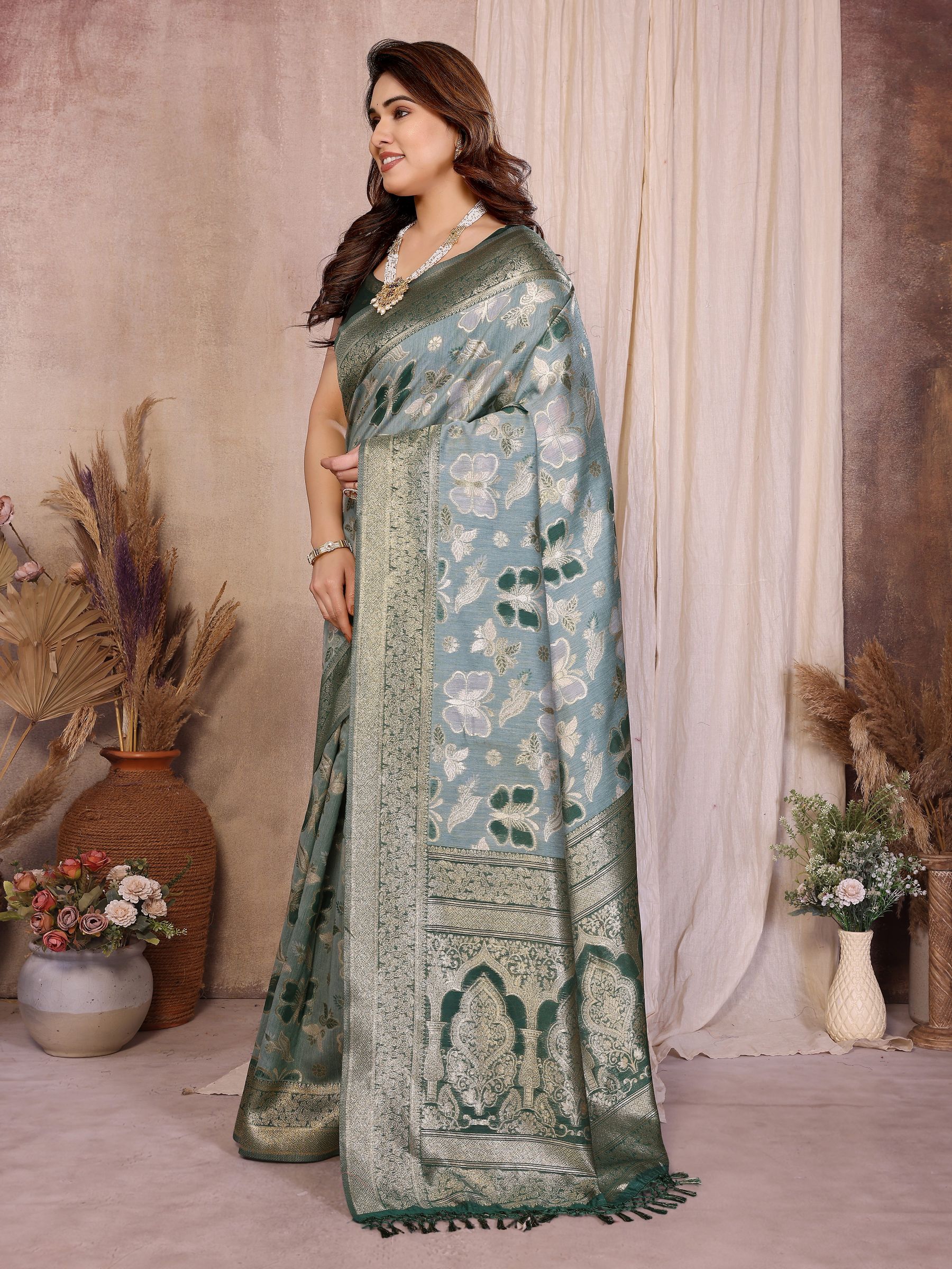 Emerald Grace Jacquard Zari Cotton Saree