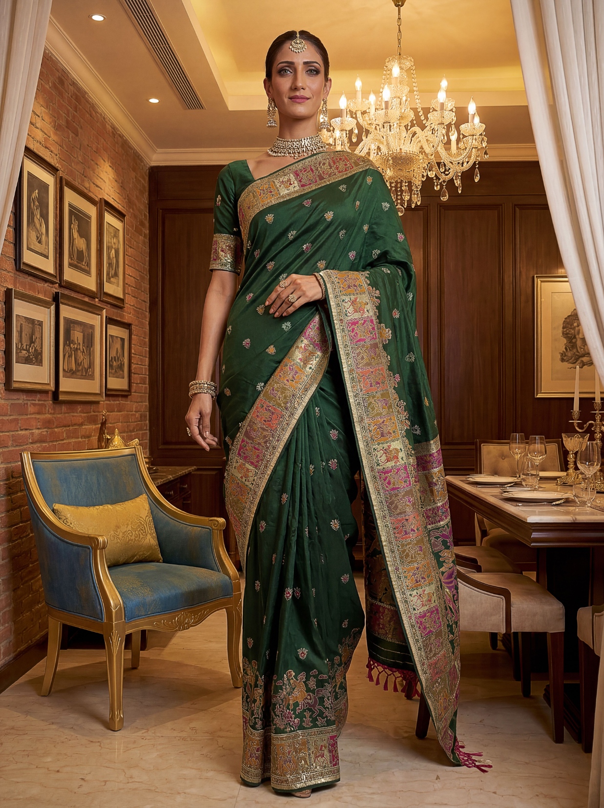 Emerald Green Virana Silk Celebration Saree