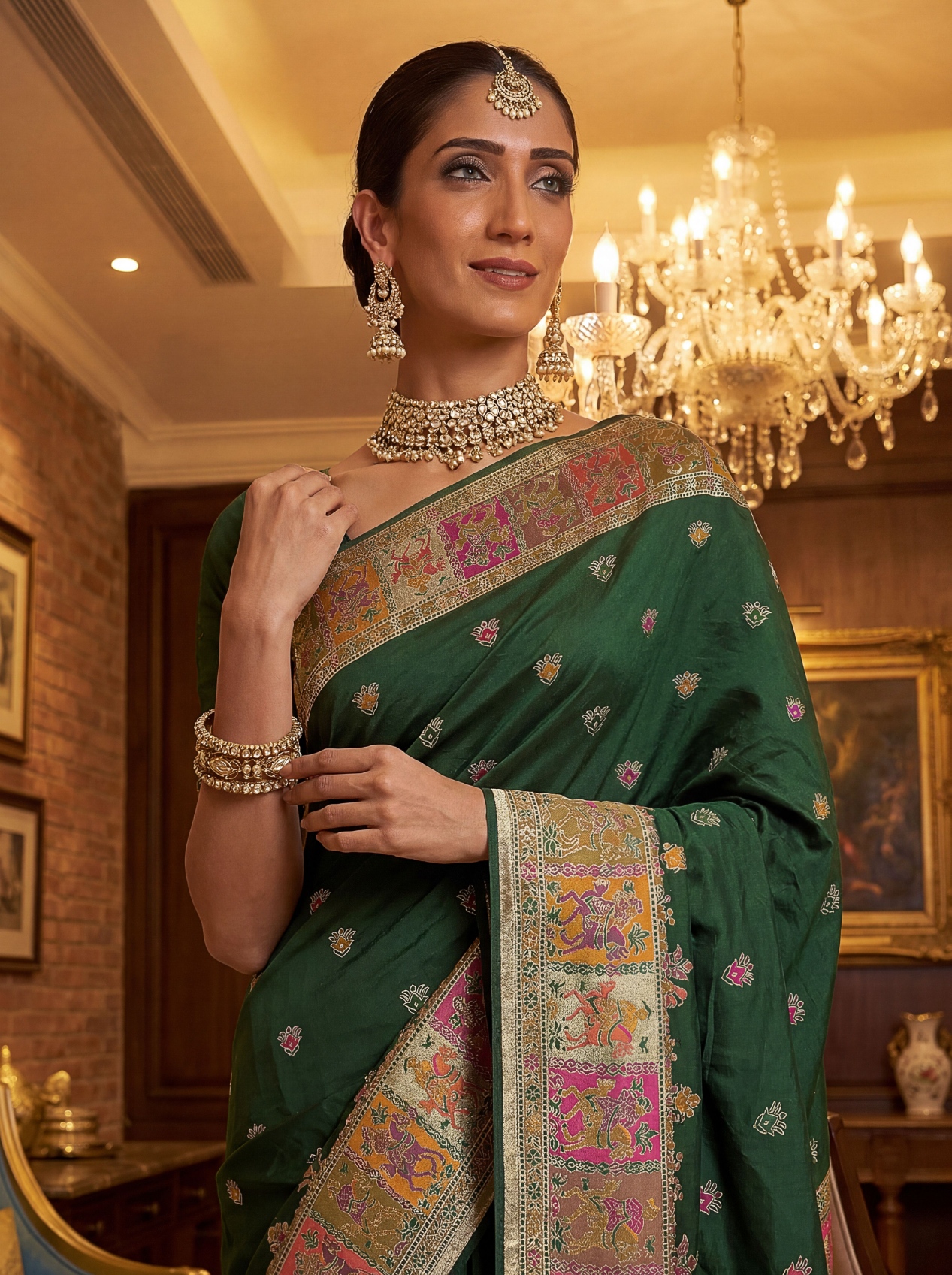 Emerald Green Virana Silk Celebration Saree